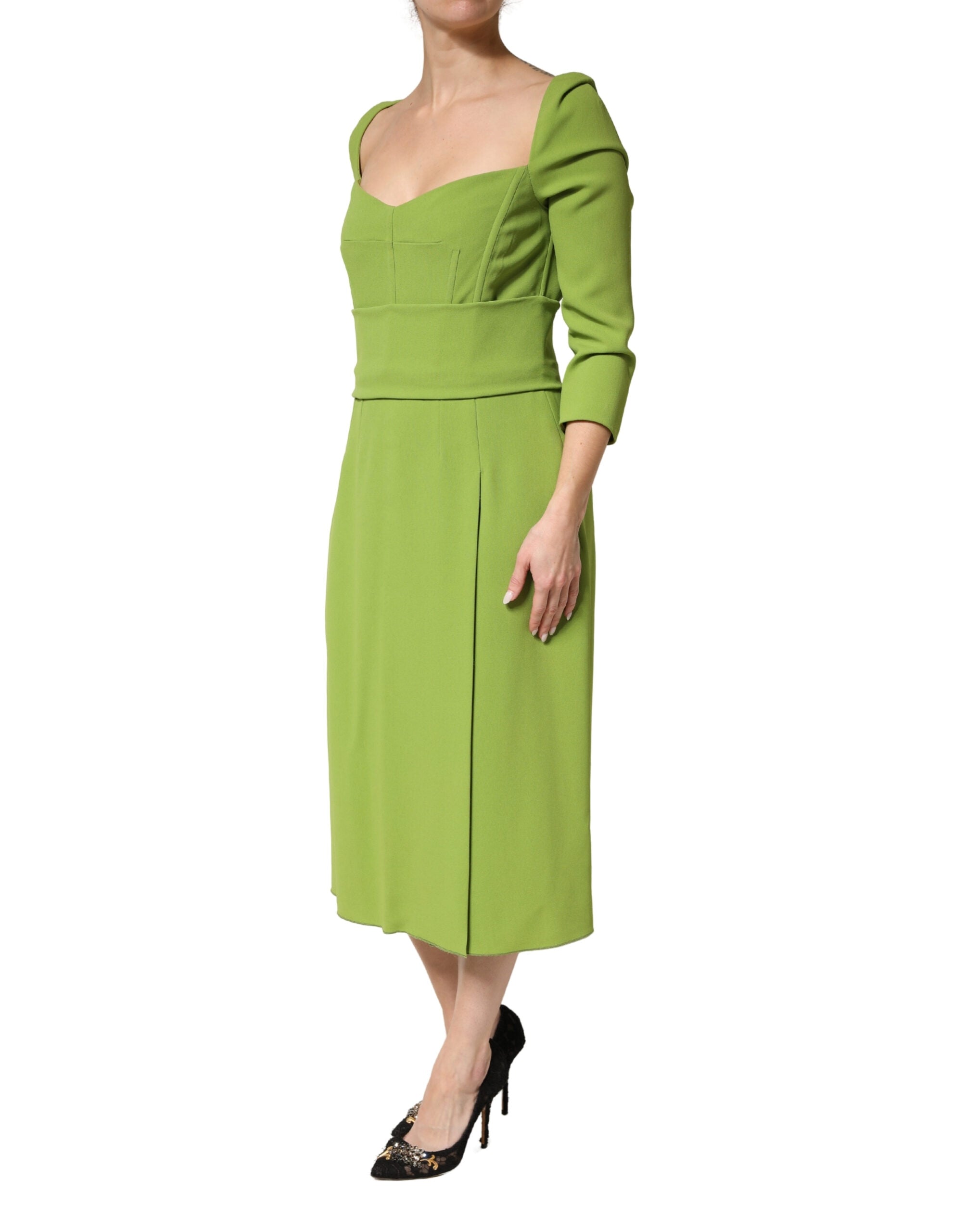 Dolce & Gabbana Green Silk Sweetheart Neckline Midi  Dress Dolce & Gabbana