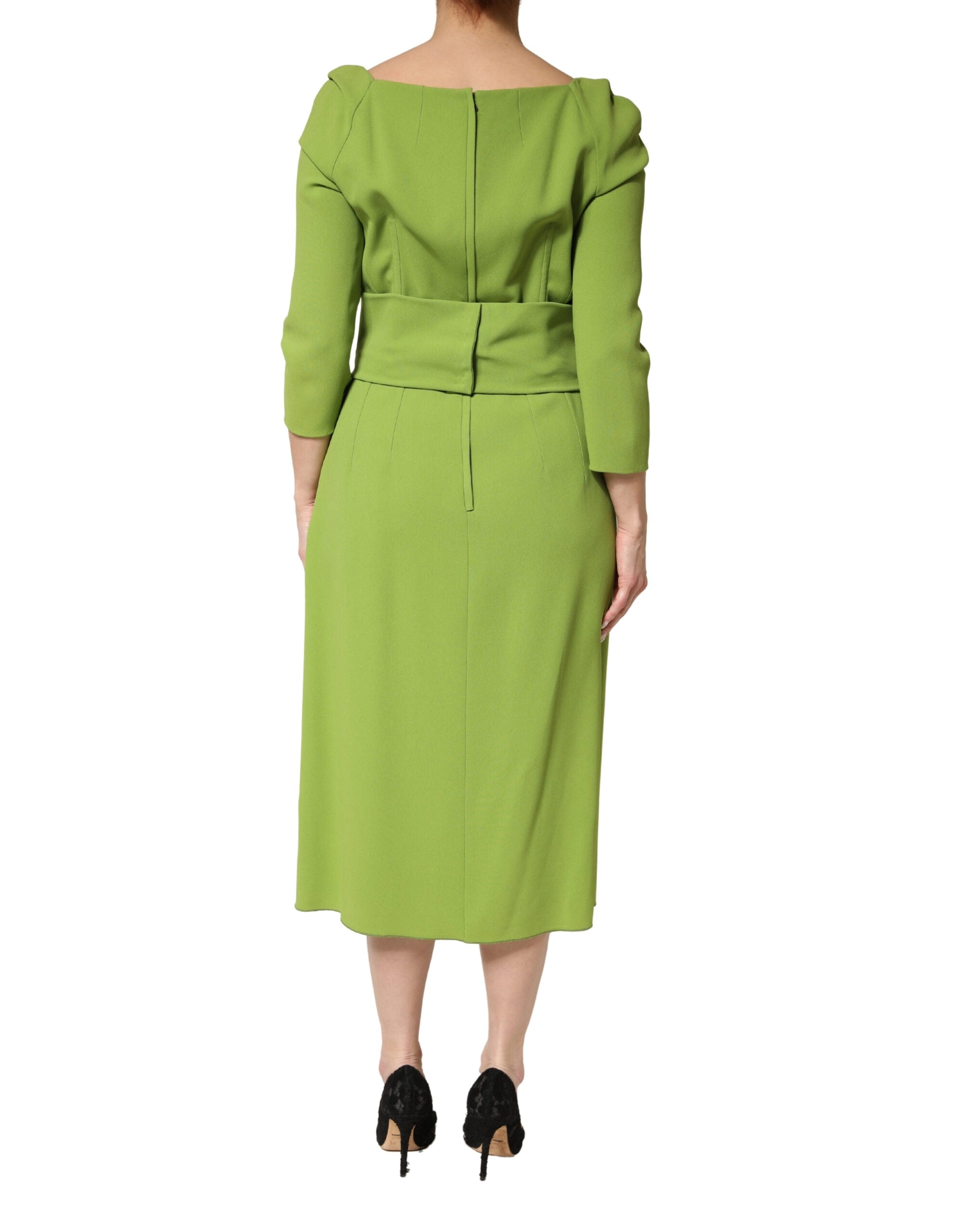 Dolce & Gabbana Green Silk Sweetheart Neckline Midi  Dress Dolce & Gabbana