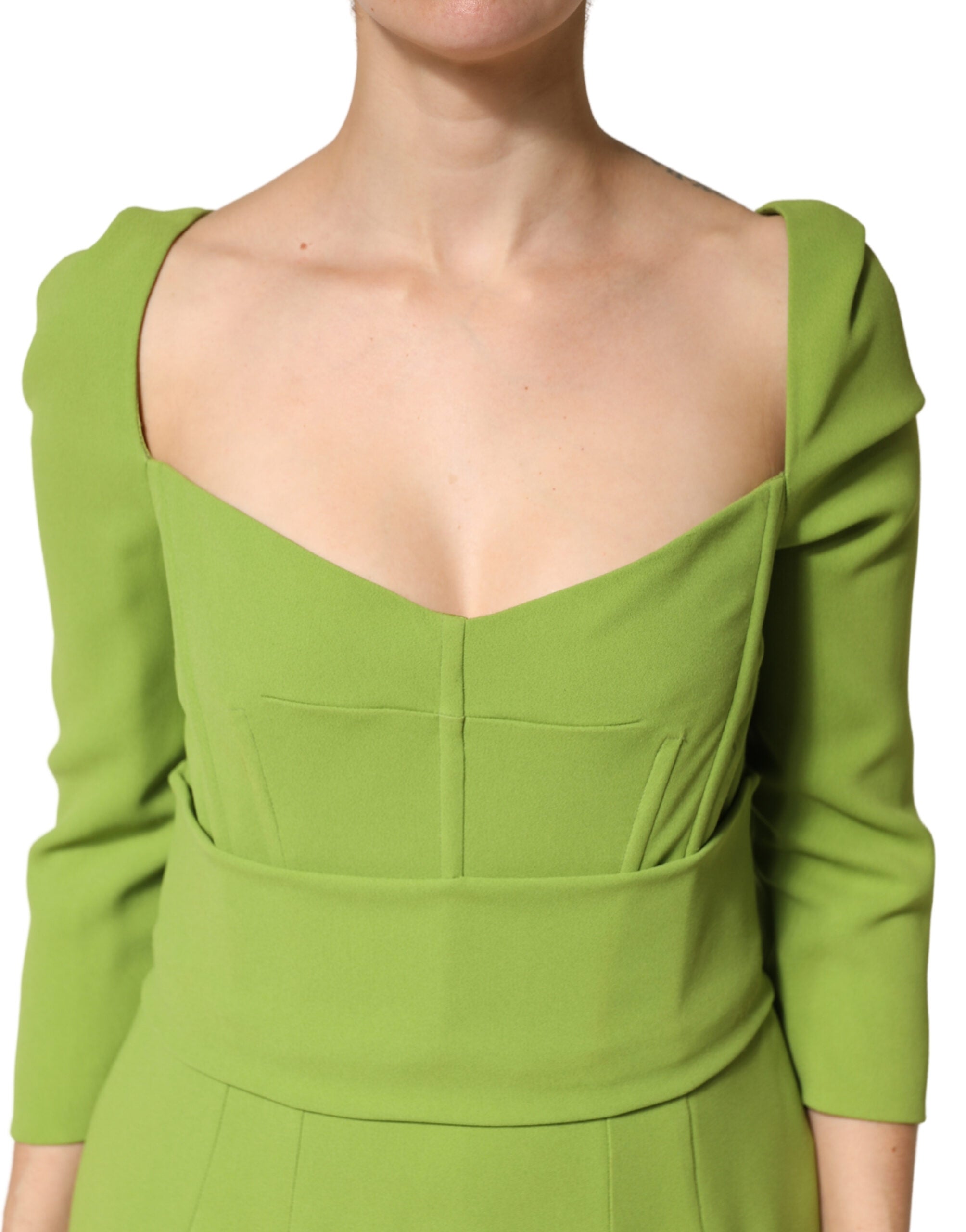 Dolce & Gabbana Green Silk Sweetheart Neckline Midi  Dress Dolce & Gabbana