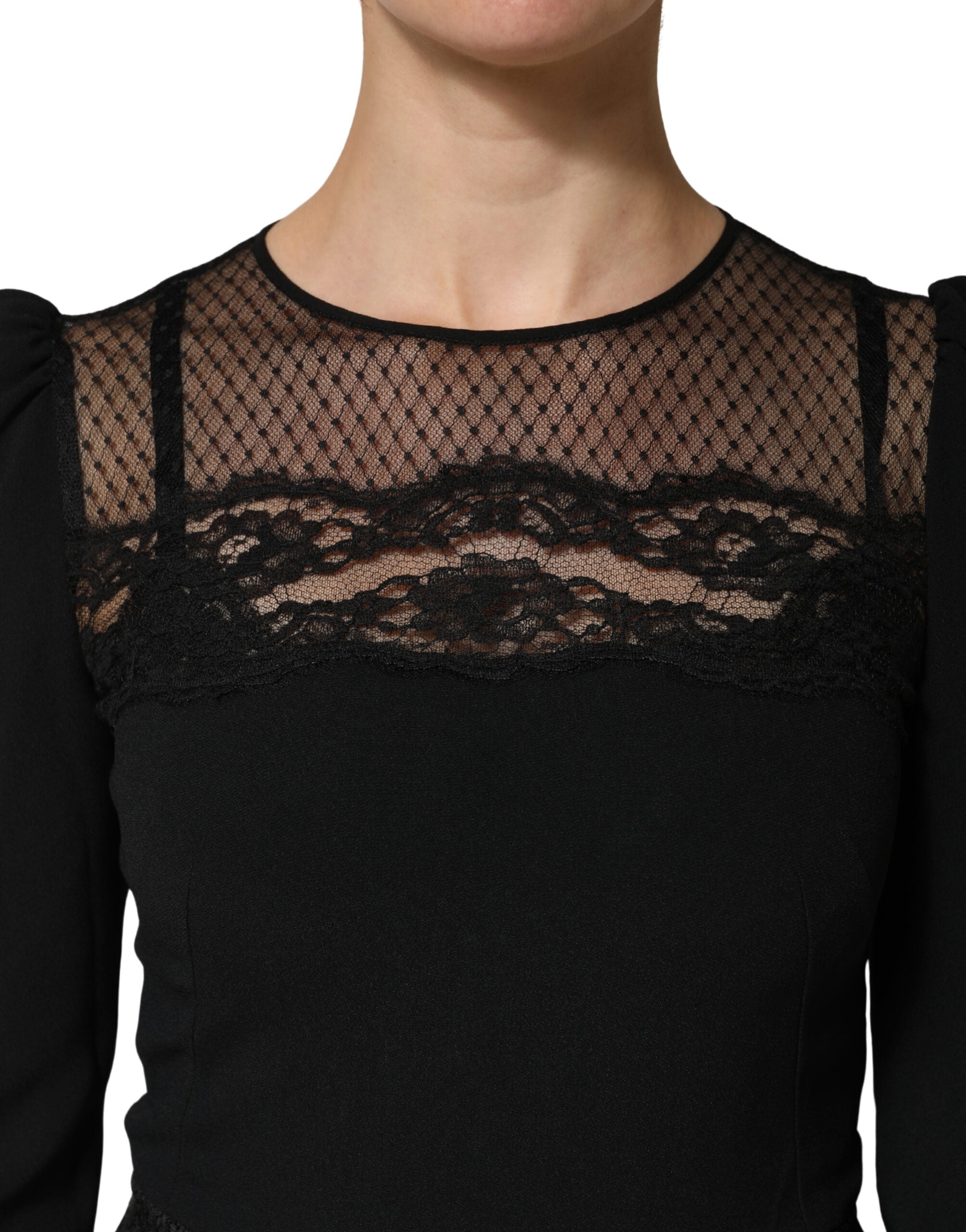 Dolce & Gabbana Black Lace Sheer Panel Midi Long Sleeve  Dress Dolce & Gabbana