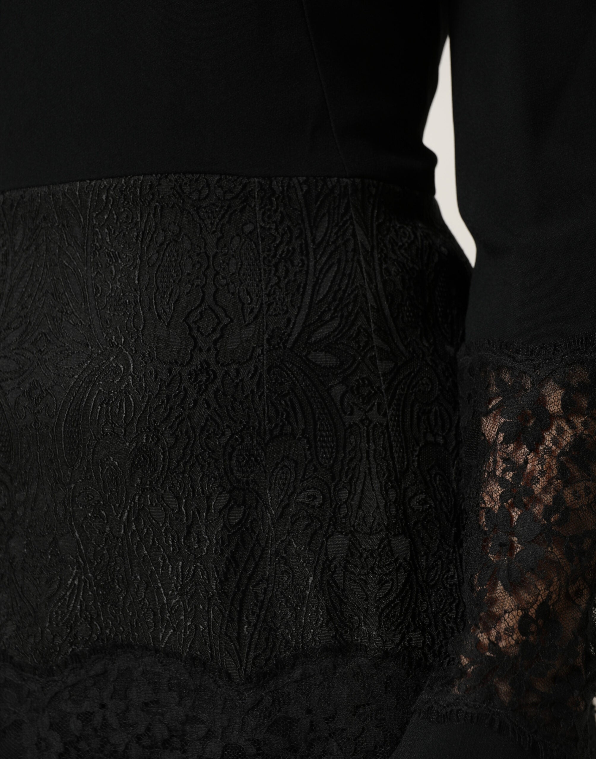 Dolce & Gabbana Black Lace Sheer Panel Midi Long Sleeve  Dress Dolce & Gabbana