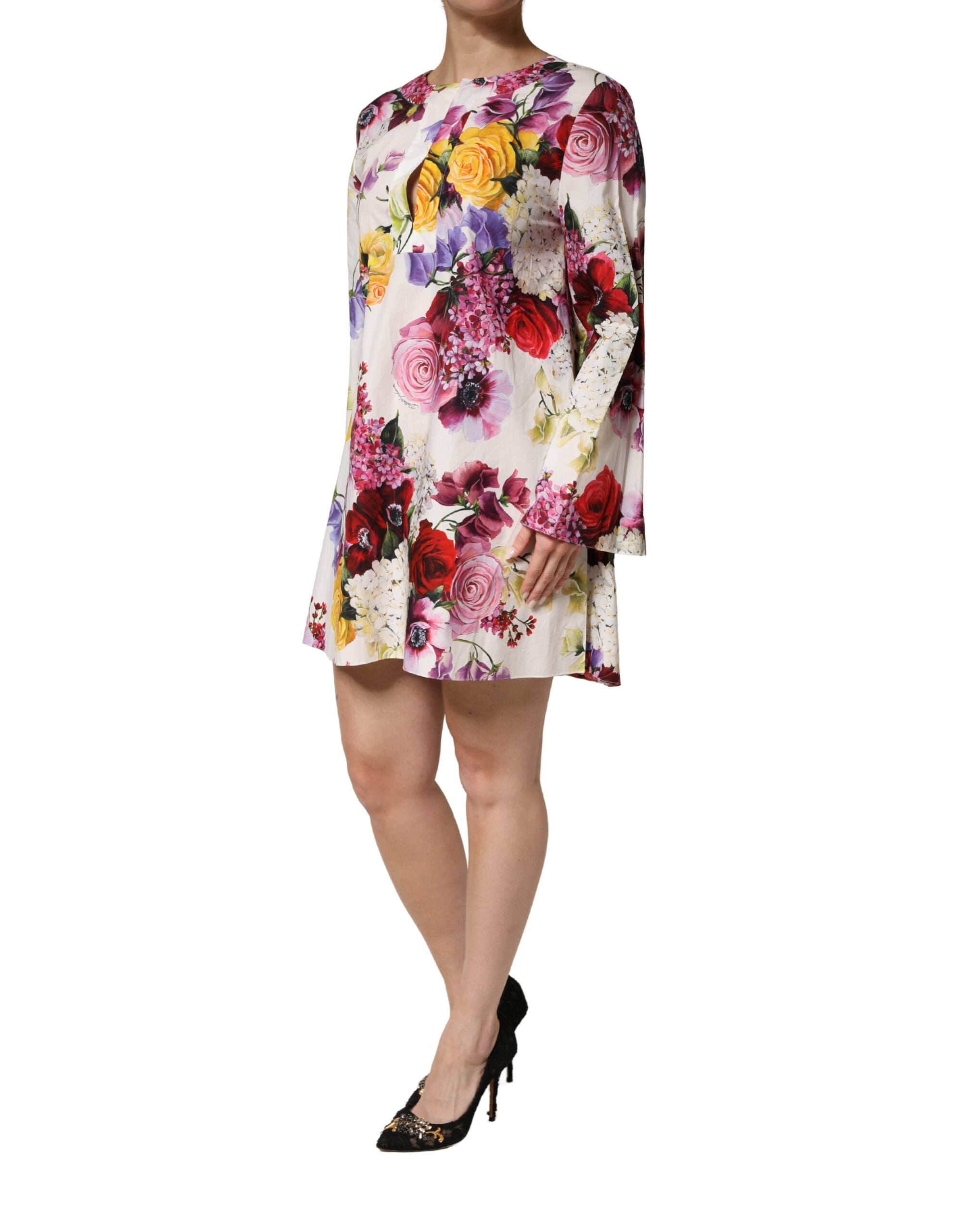 Dolce & Gabbana Multicolor Floral Cotton Longsleeves Midi Dress Dolce & Gabbana