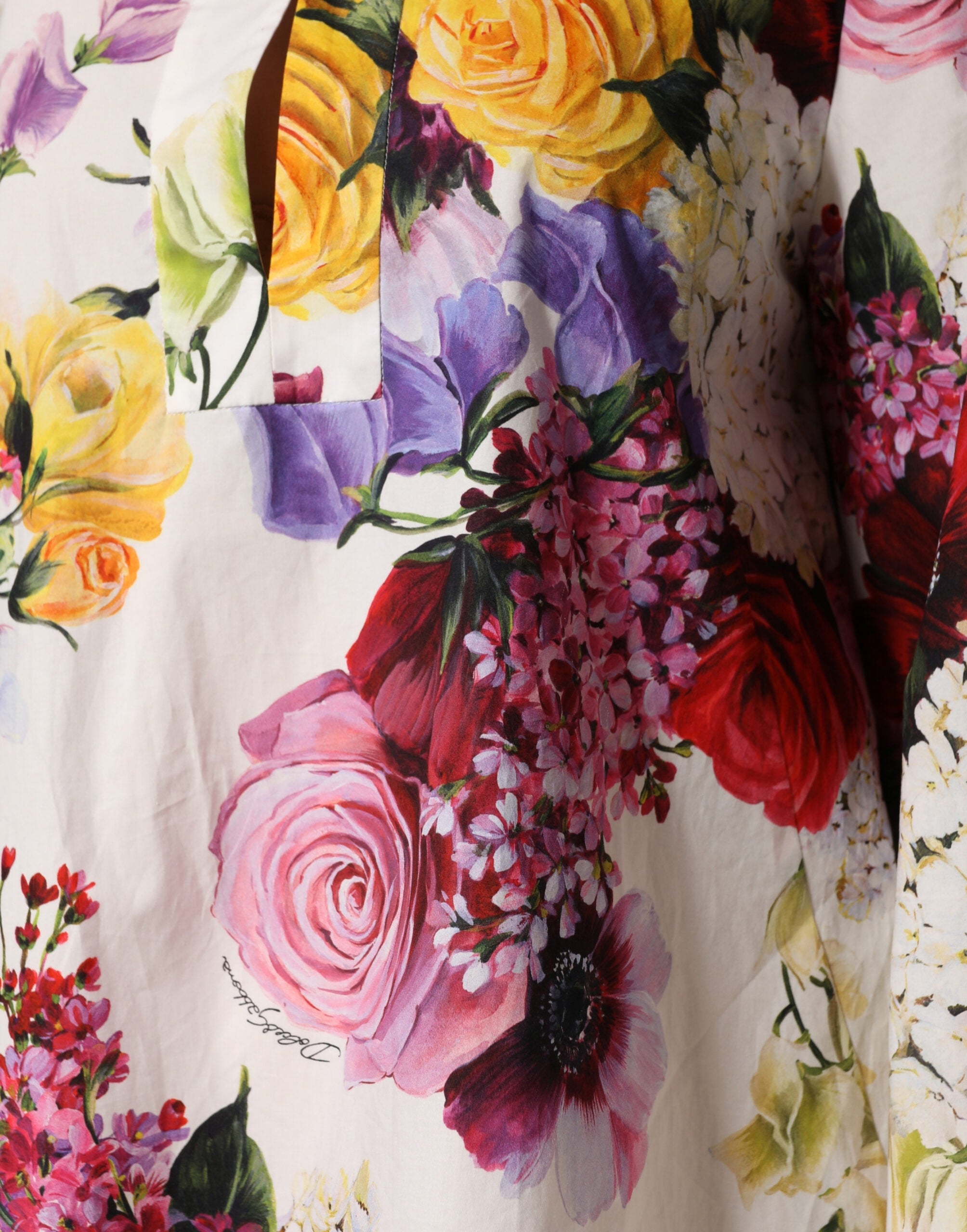 Dolce & Gabbana Multicolor Floral Cotton Longsleeves Midi Dress Dolce & Gabbana