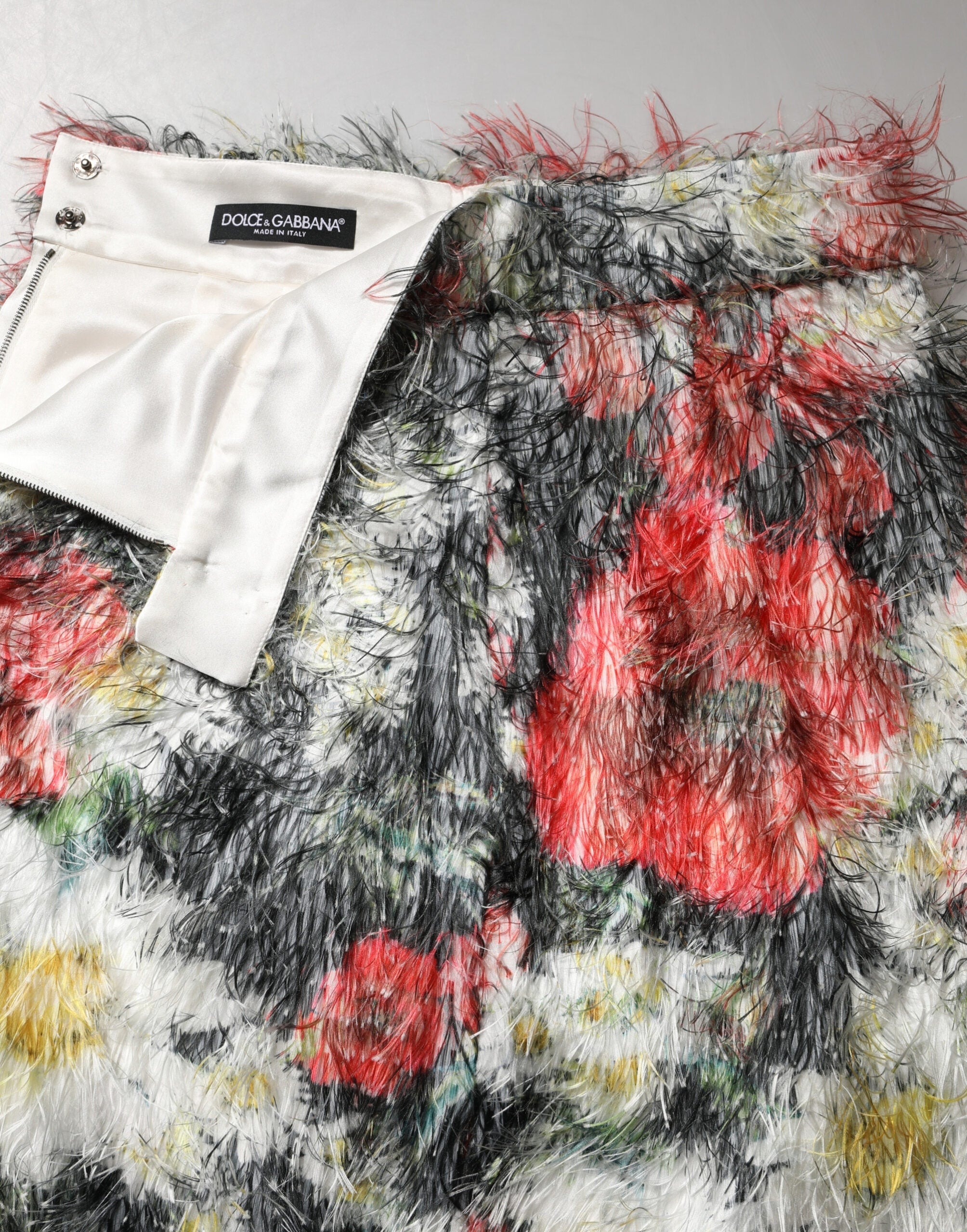 Dolce & Gabbana Multicolor Floral Textured Faux Fur Pencil Skirt Dolce & Gabbana