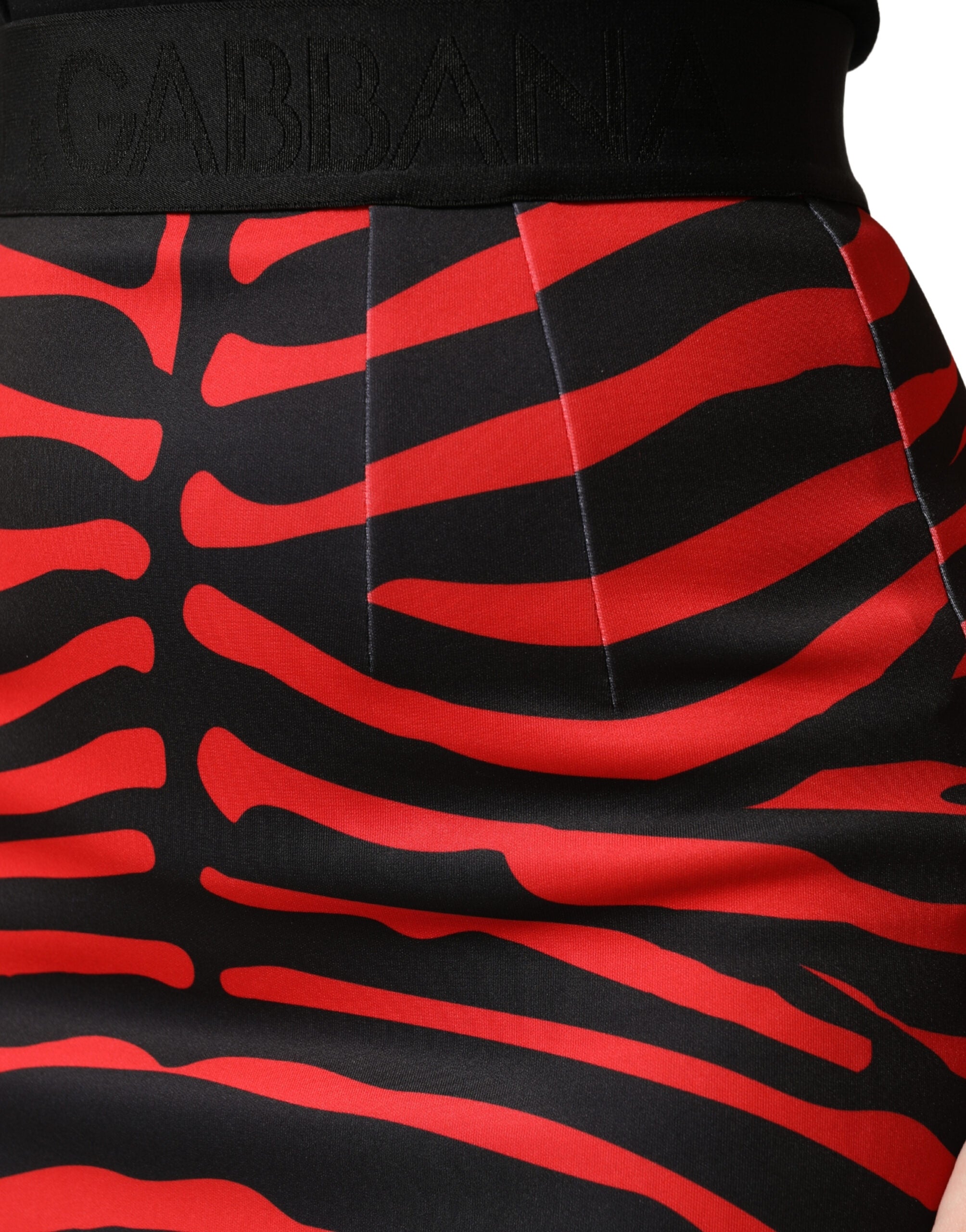 Dolce & Gabbana Red Black Zebra Print Polyester Pencil Midi Skirt Dolce & Gabbana