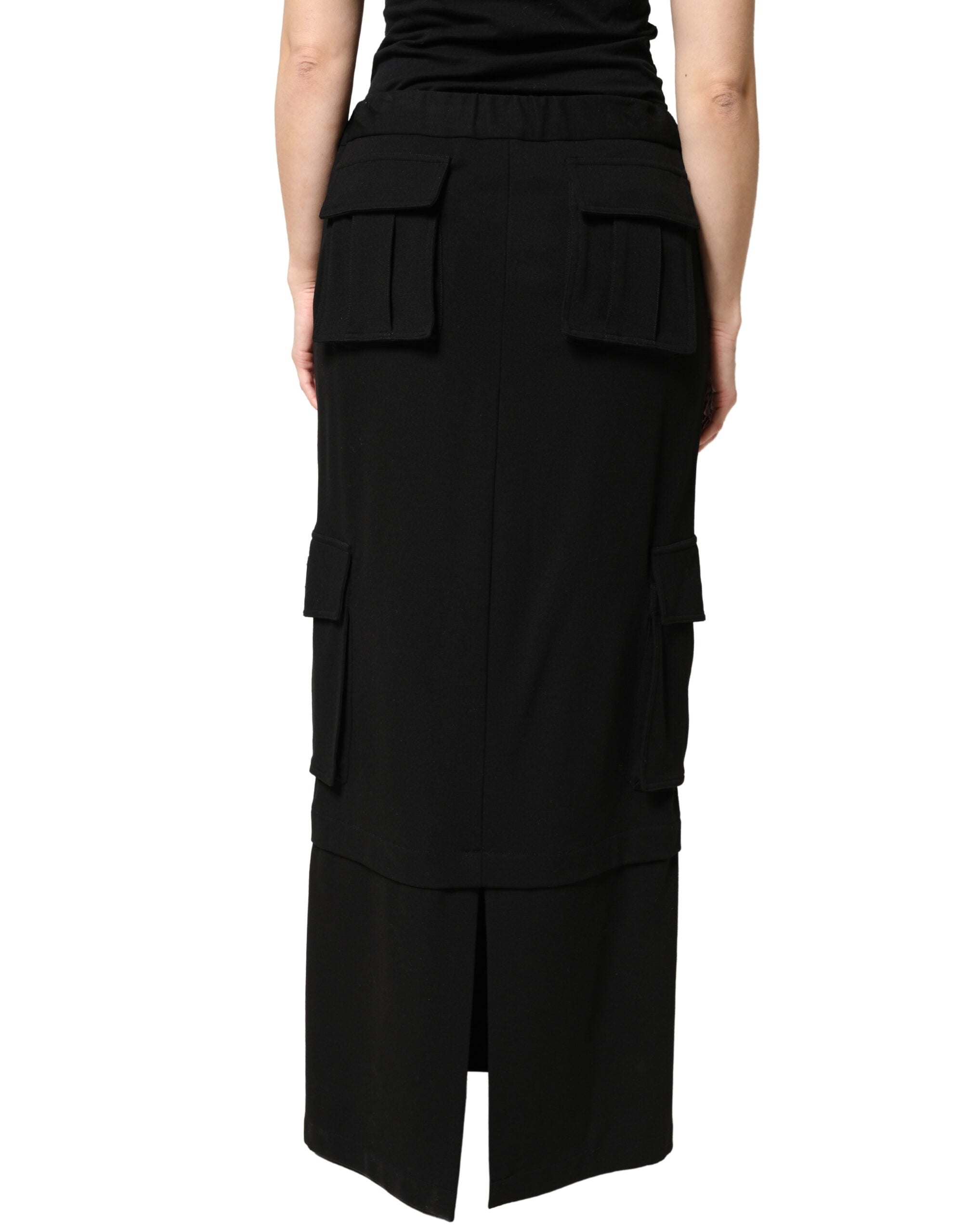 Dolce & Gabbana Black Cotton Drawstring Long Maxi Cargo Skirt Dolce & Gabbana
