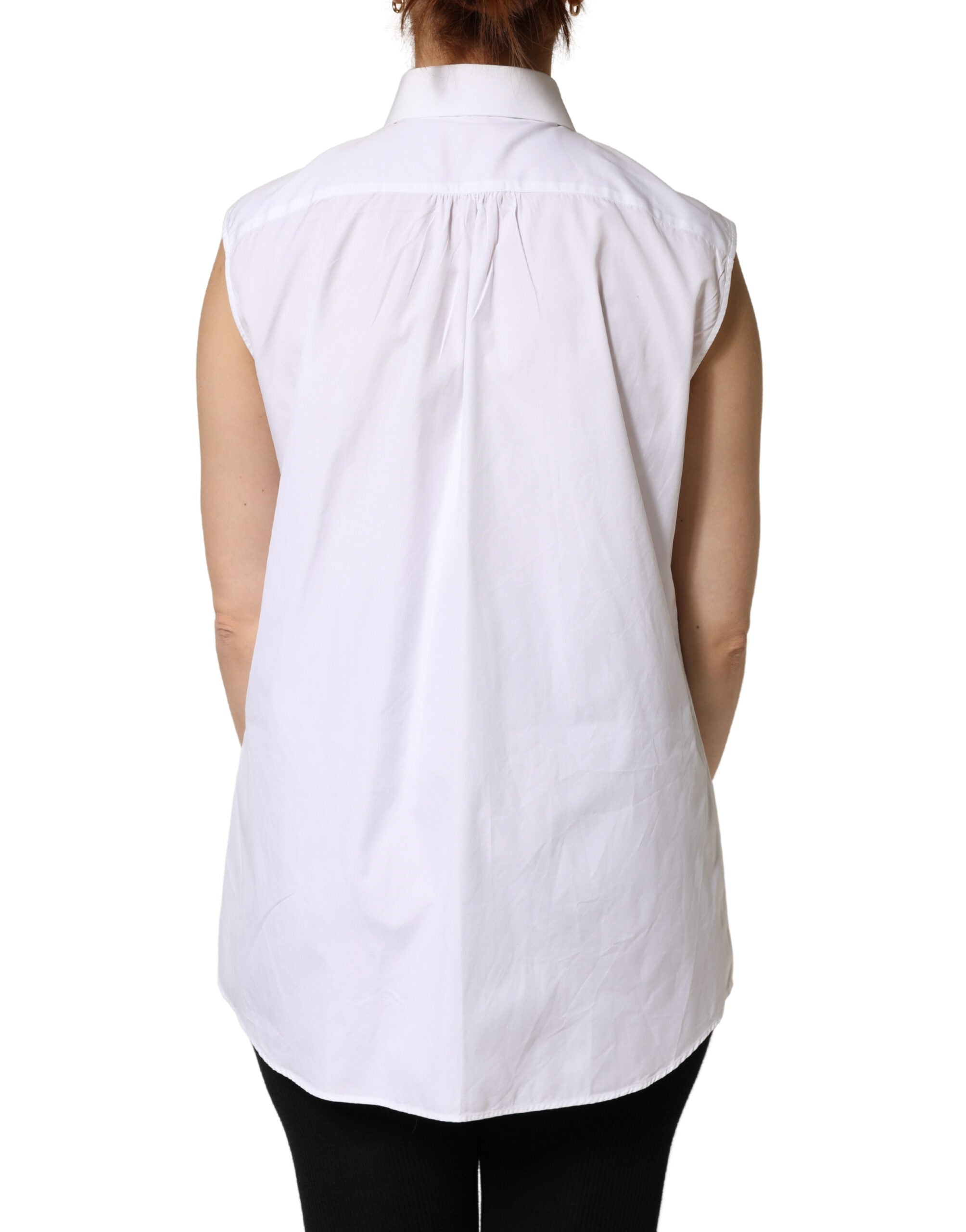 Dolce & Gabbana White Cotton Pleated Sleeveless Button Down Top Dolce & Gabbana