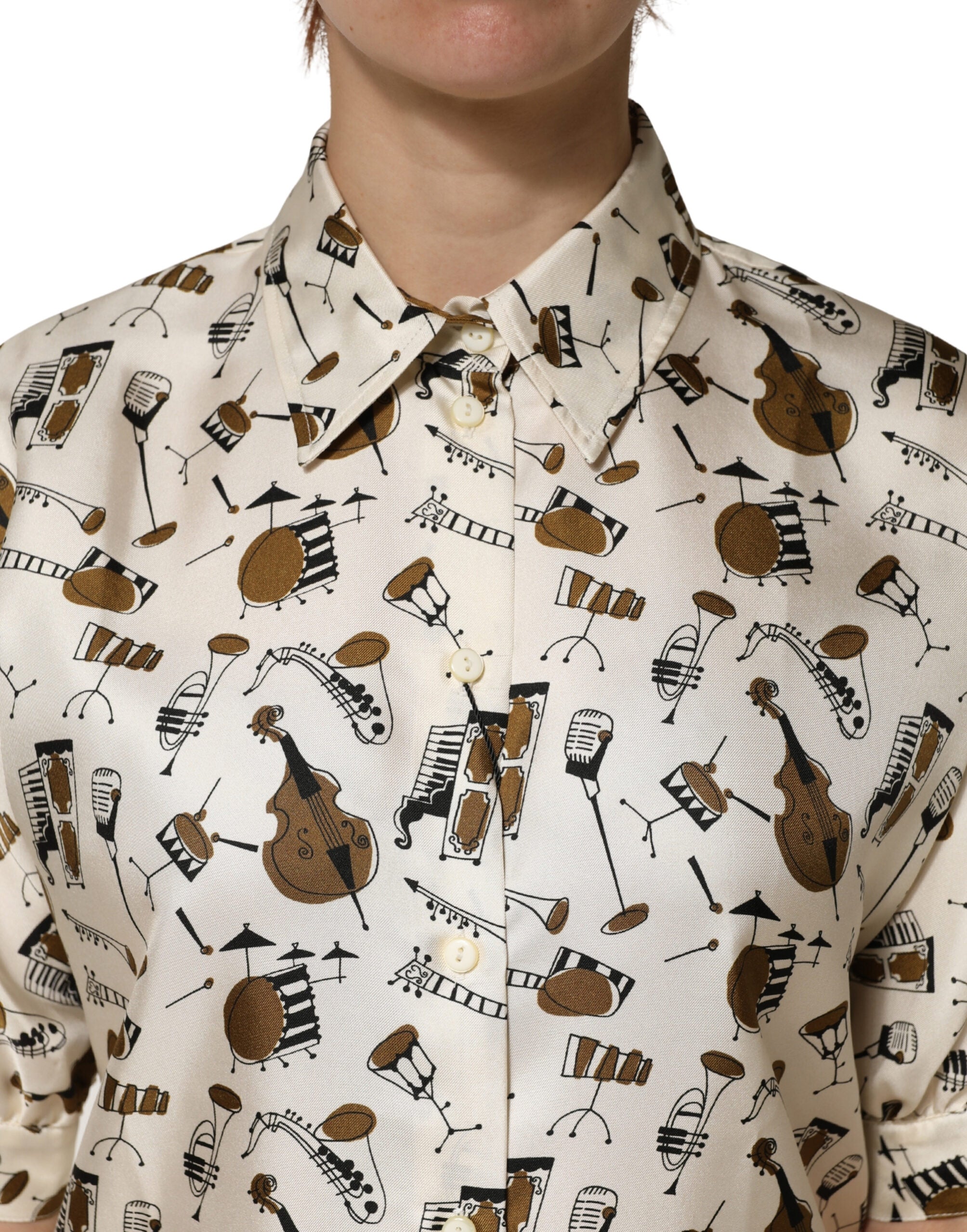Dolce & Gabbana Beige Musical Instrument Print Short Sleeve Top Dolce & Gabbana