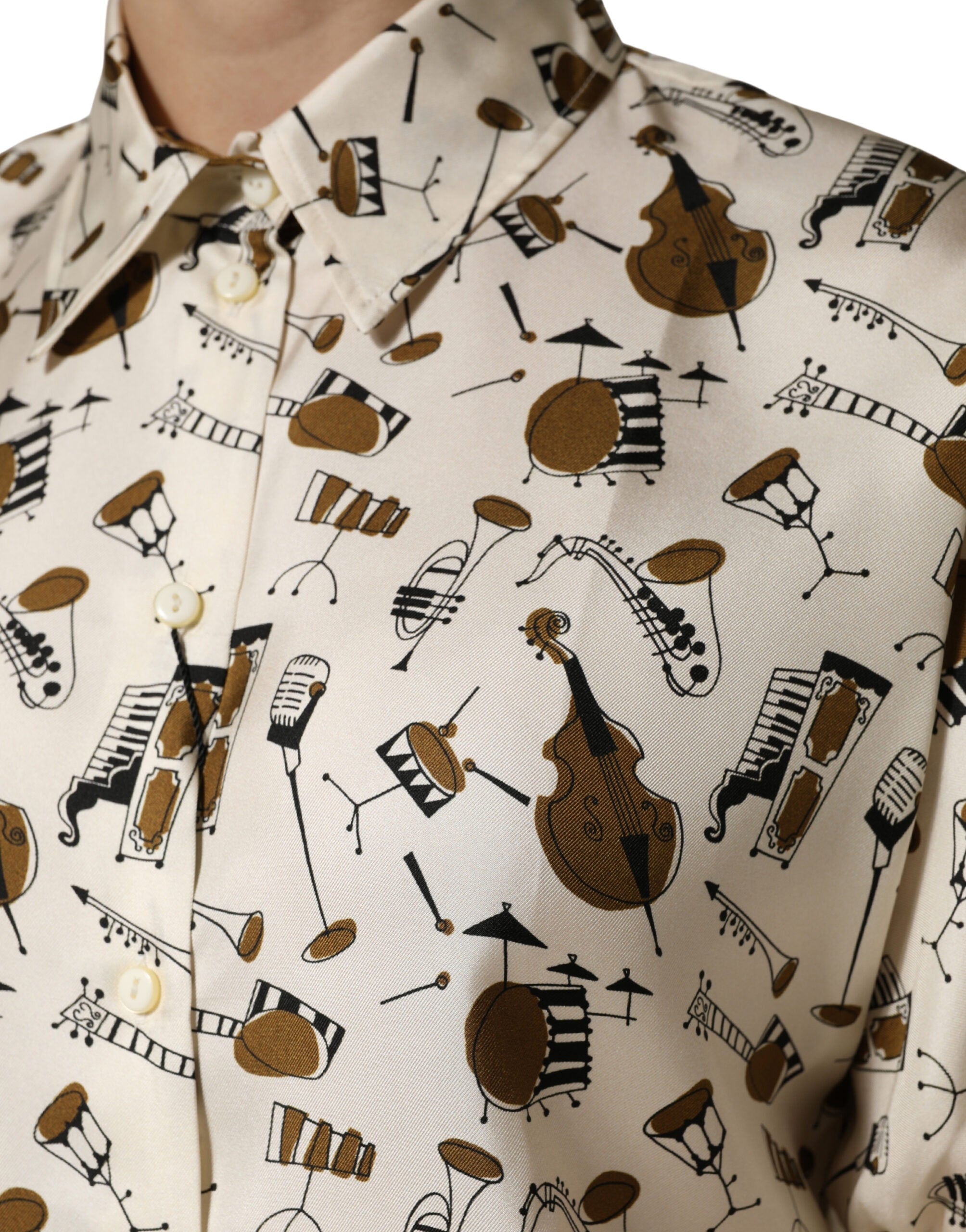 Dolce & Gabbana Beige Musical Instrument Print Short Sleeve Top Dolce & Gabbana