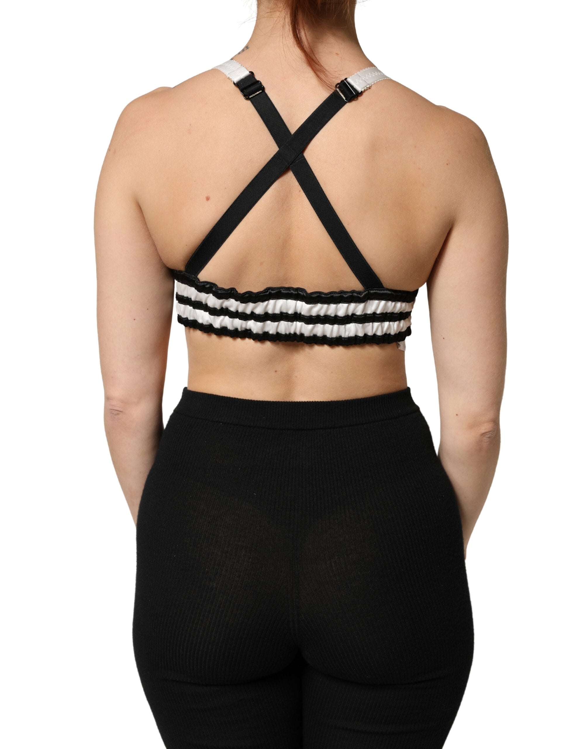 Dolce & Gabbana Black Floral Silk Satin Crop Logo Bralette Top Dolce & Gabbana