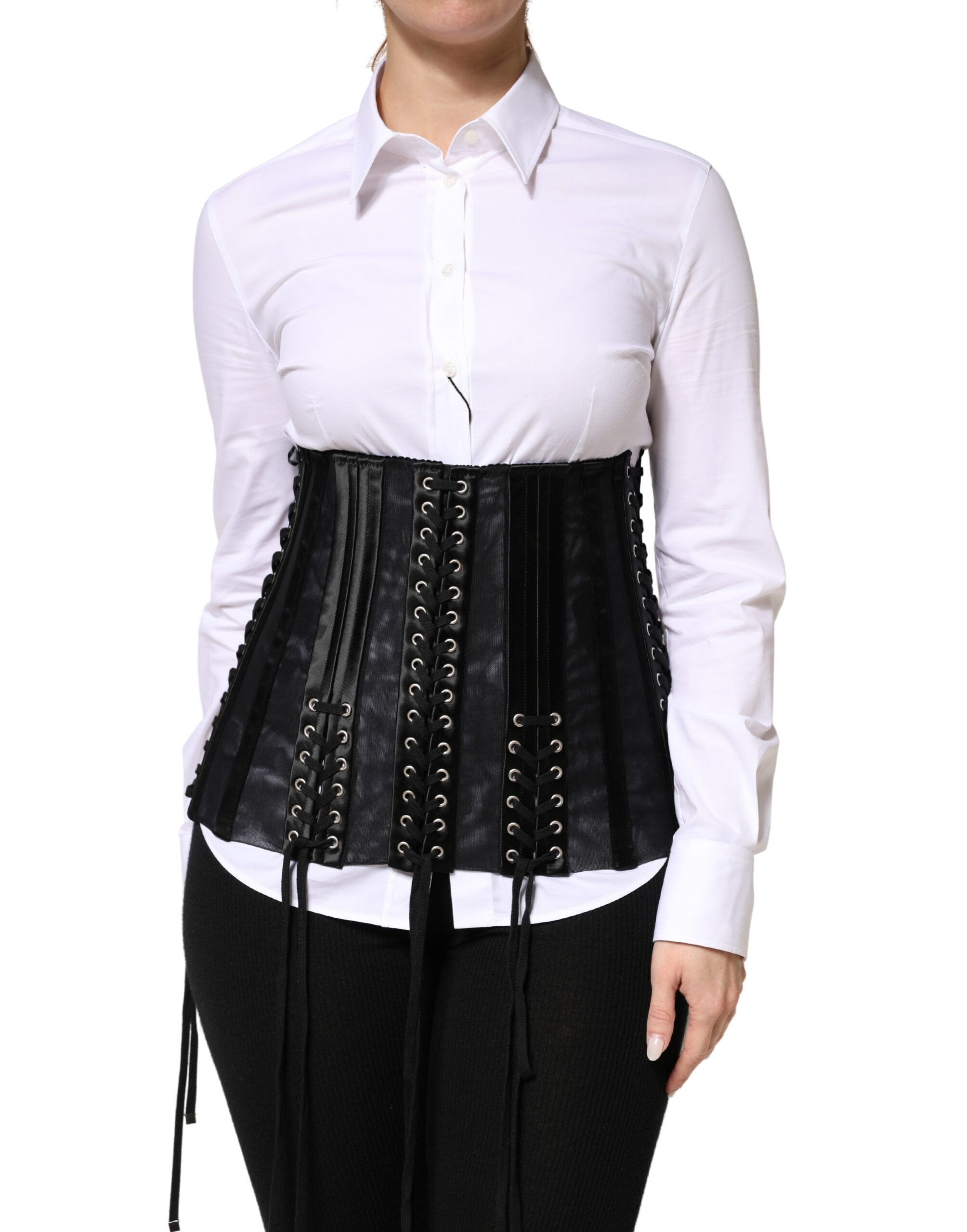 Dolce & Gabbana Black Lace-Up Waist Cincher Bustier Corset Top Dolce & Gabbana