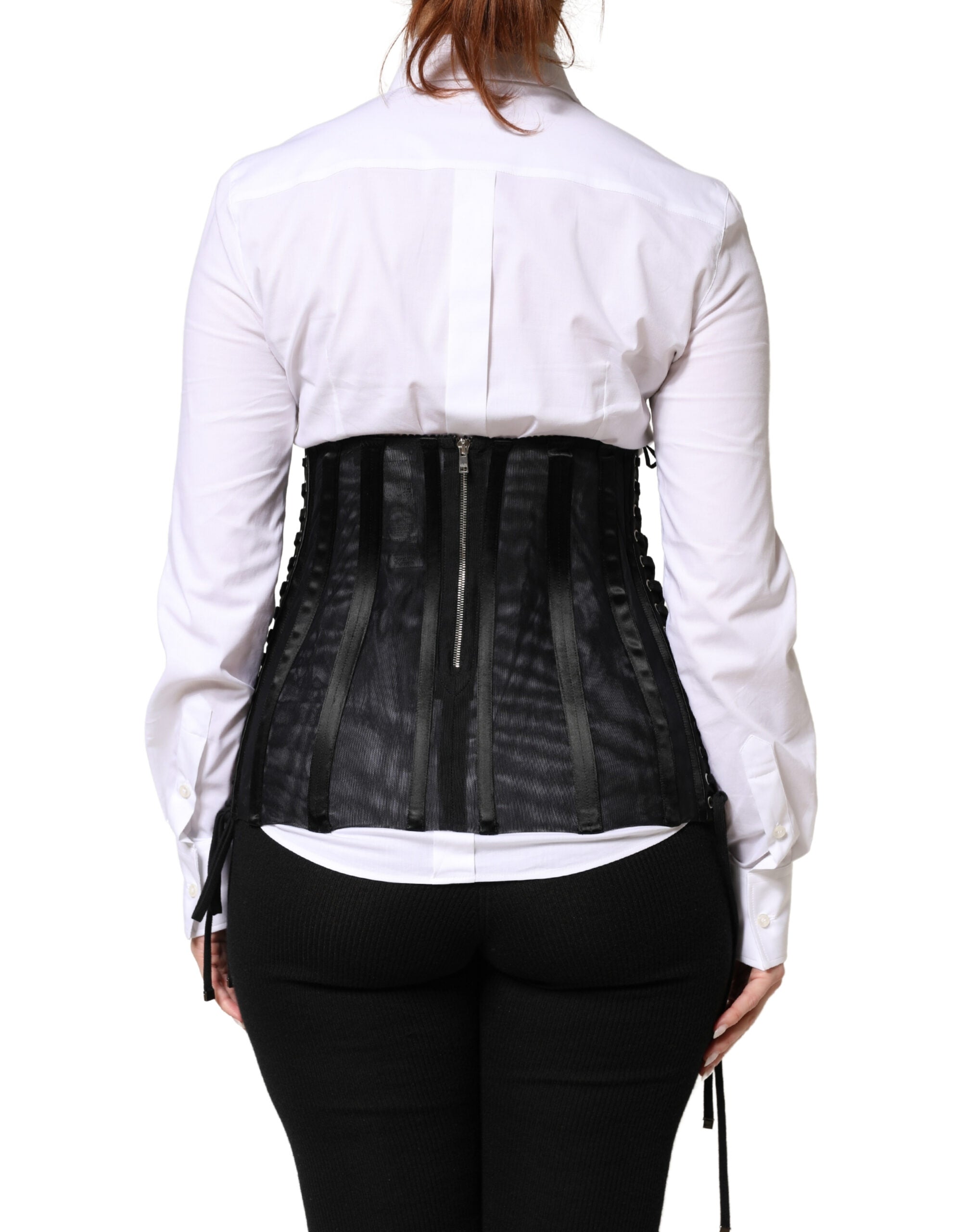 Dolce & Gabbana Black Lace-Up Waist Cincher Bustier Corset Top Dolce & Gabbana