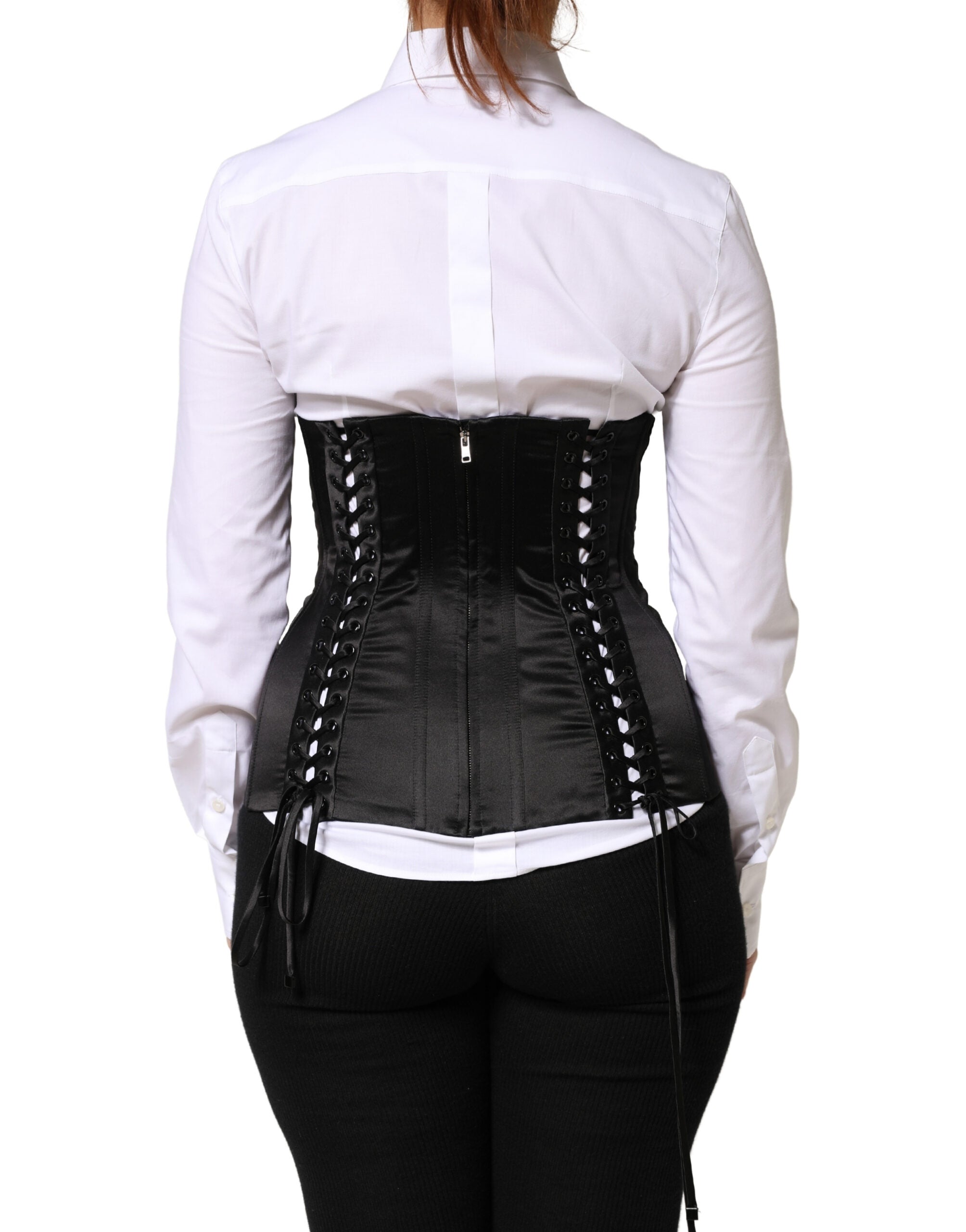 Dolce & Gabbana Black Silk Lace-Up Waist Cincher Corset Top Dolce & Gabbana