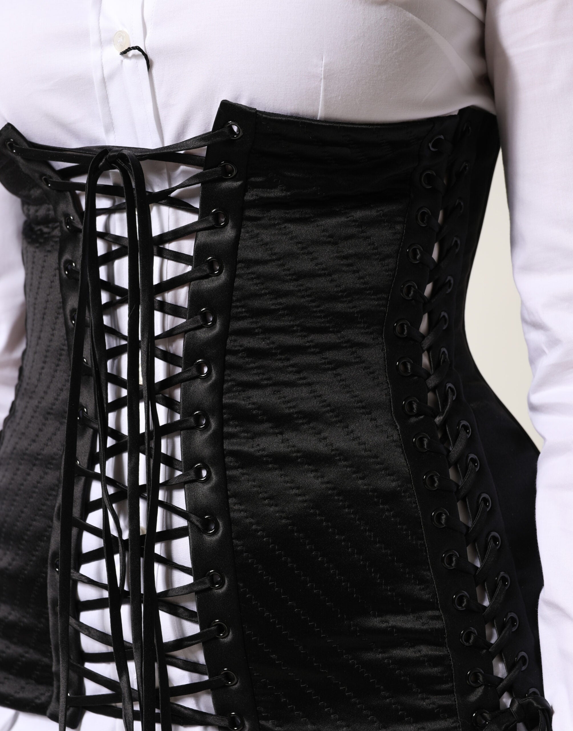 Dolce & Gabbana Black Silk Lace-Up Waist Cincher Corset Top Dolce & Gabbana