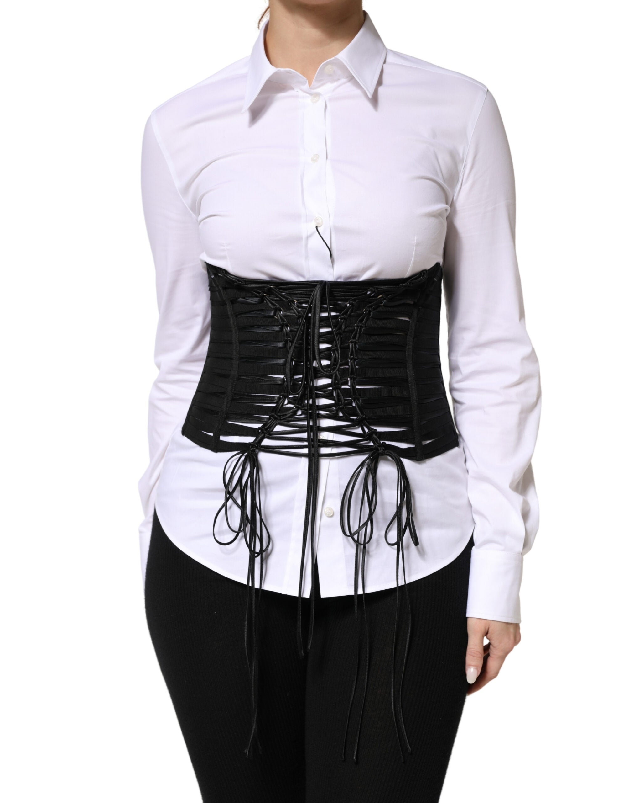 Dolce & Gabbana Black Polyester LaceUp Waist Cincher Corset Top Dolce & Gabbana