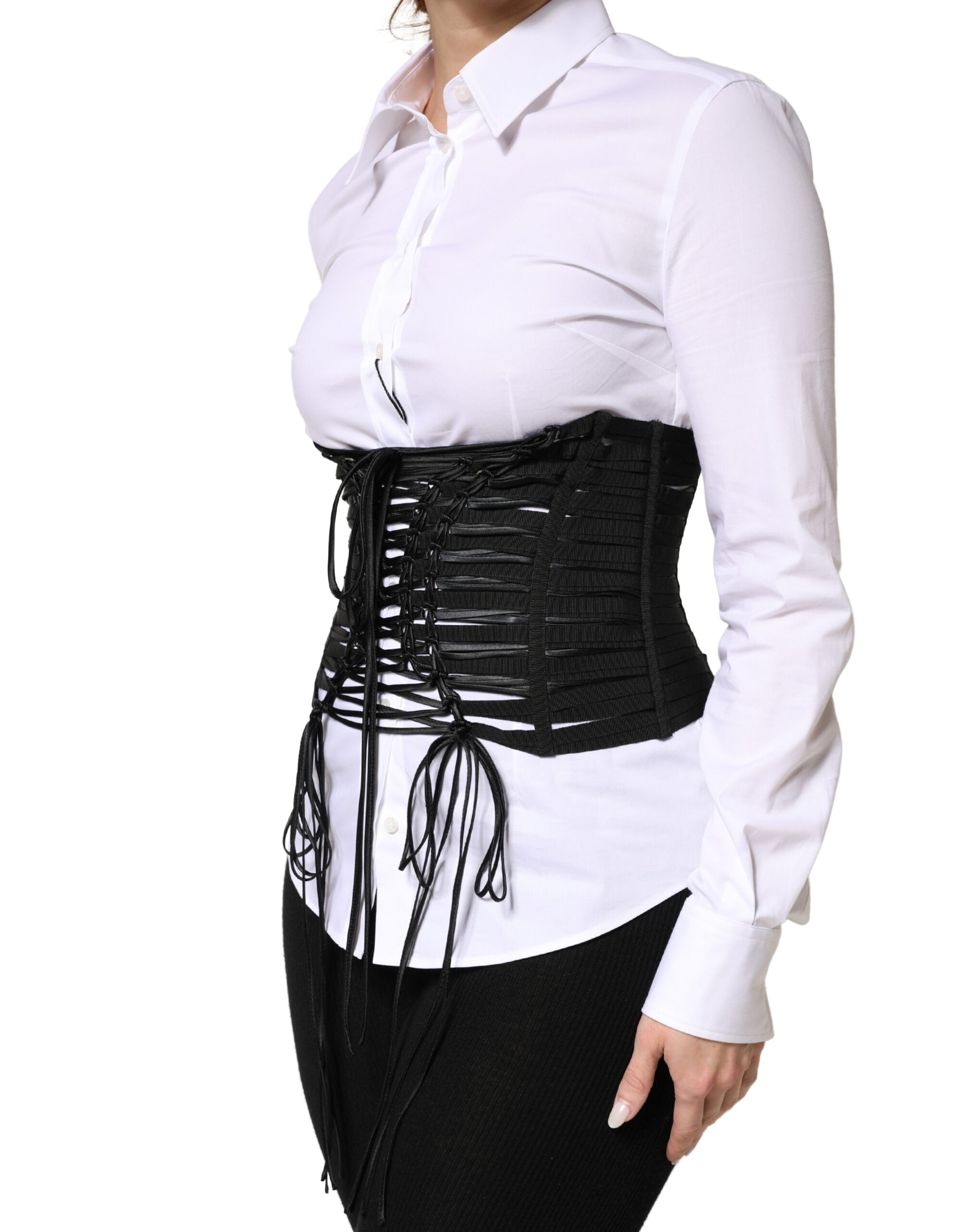 Dolce & Gabbana Black Polyester LaceUp Waist Cincher Corset Top Dolce & Gabbana