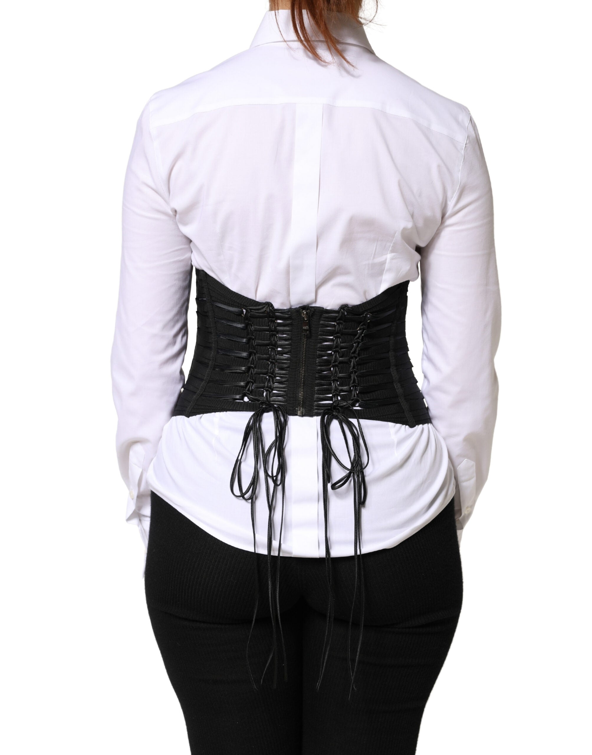 Dolce & Gabbana Black Polyester LaceUp Waist Cincher Corset Top Dolce & Gabbana