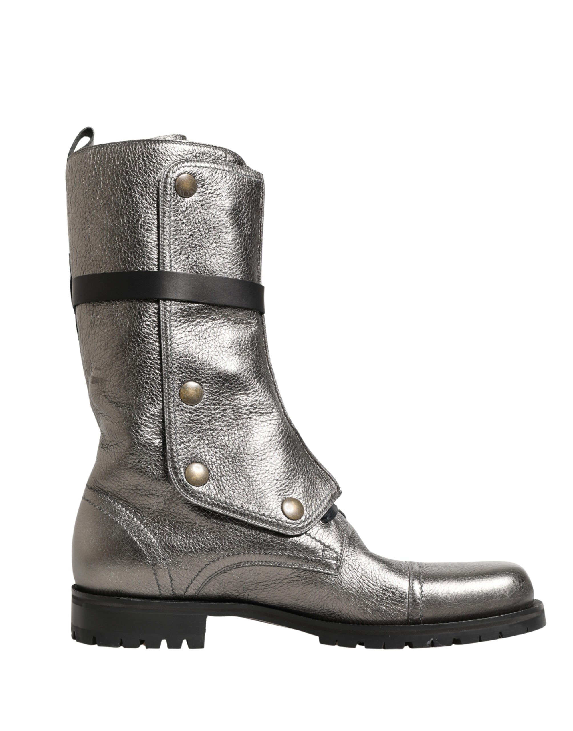 Dolce & Gabbana Metallic Leather Buckle Combat Boots Shoes Dolce & Gabbana