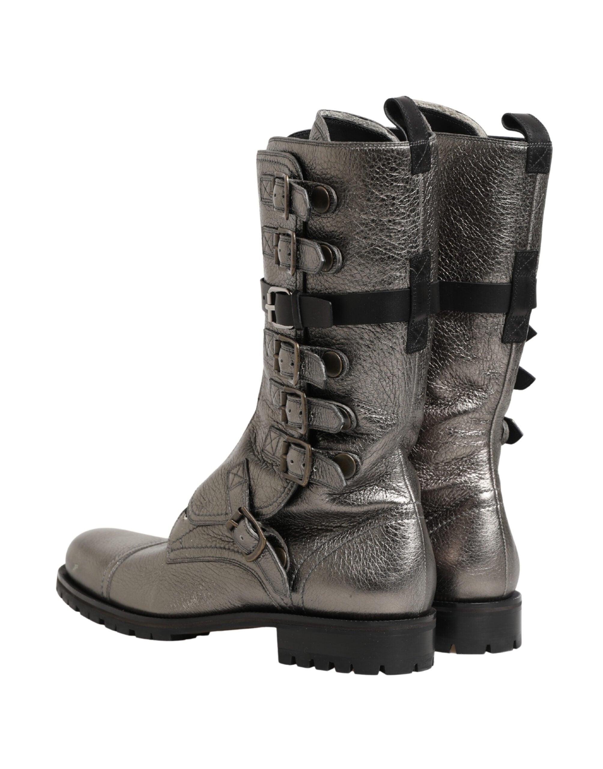 Dolce & Gabbana Metallic Leather Buckle Combat Boots Shoes Dolce & Gabbana