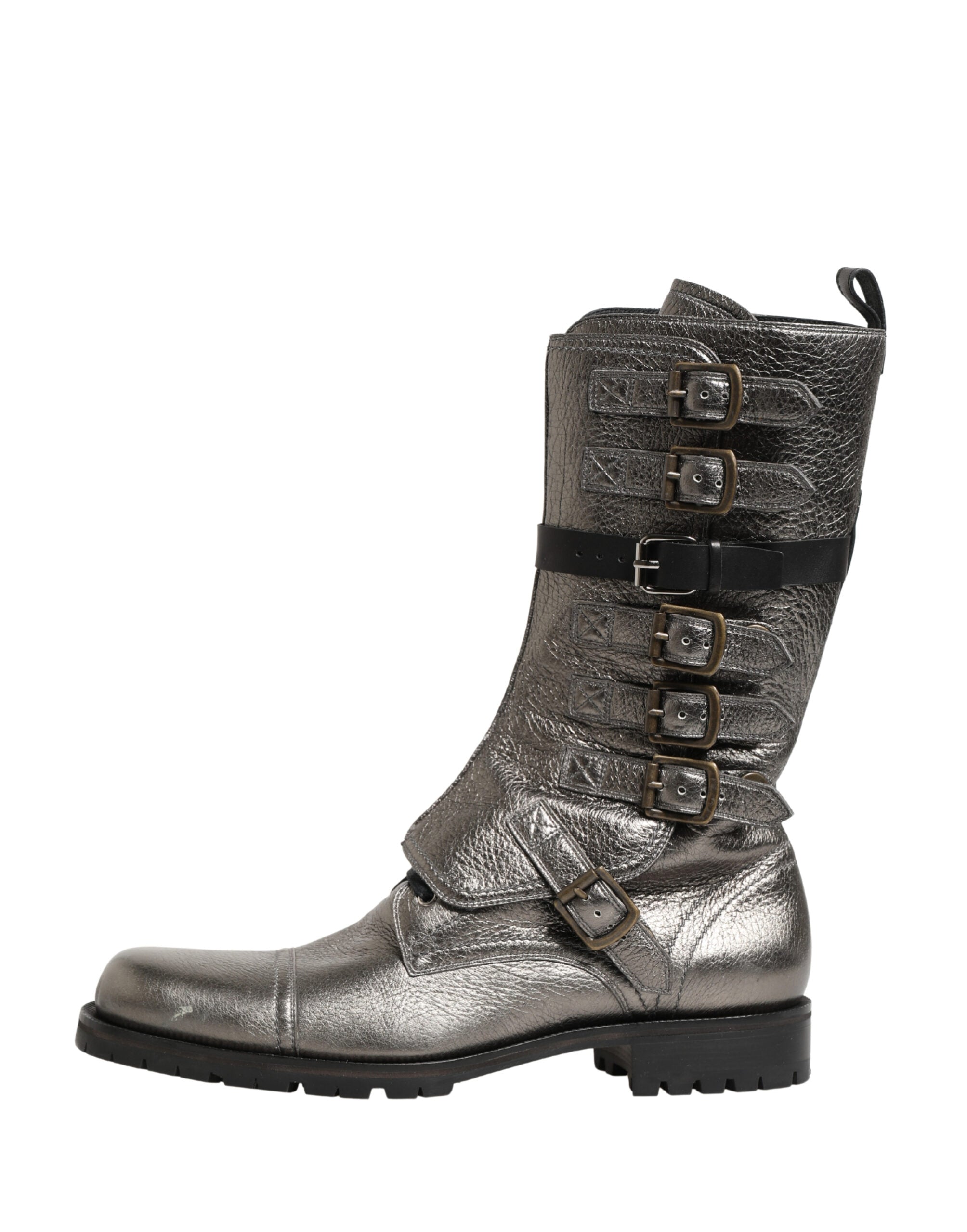 Dolce & Gabbana Metallic Leather Buckle Combat Boots Shoes Dolce & Gabbana