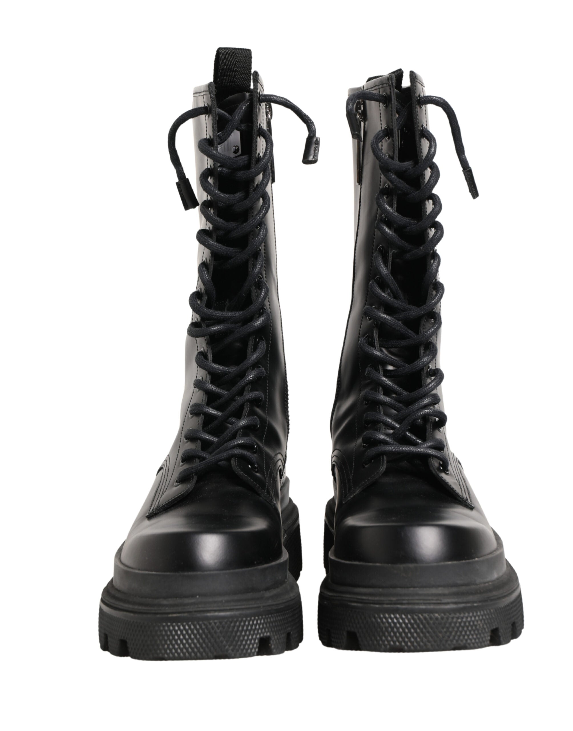 Dolce & Gabbana Black Leather Trek Sole Combat Boots Shoes Dolce & Gabbana