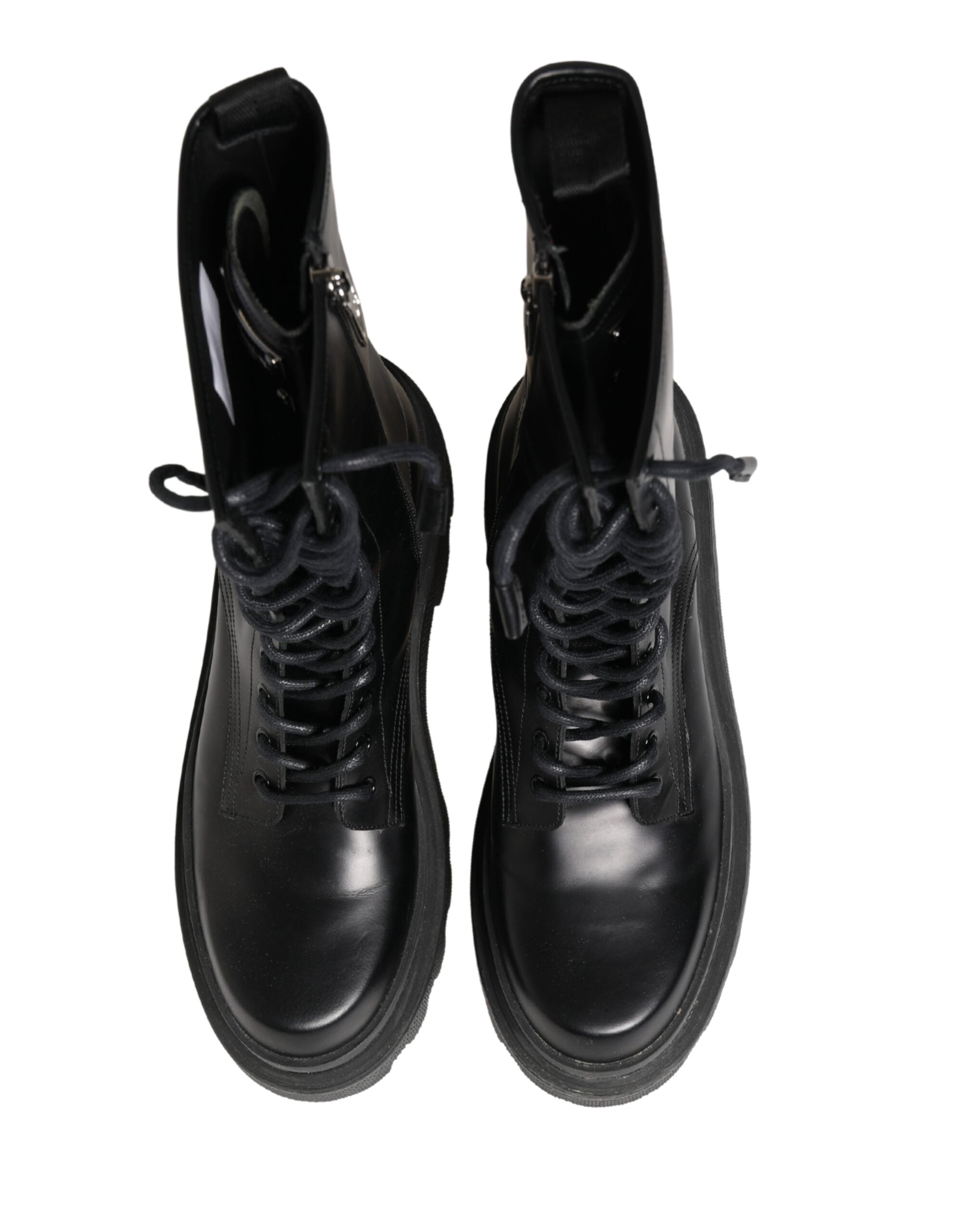 Dolce & Gabbana Black Leather Trek Sole Combat Boots Shoes Dolce & Gabbana
