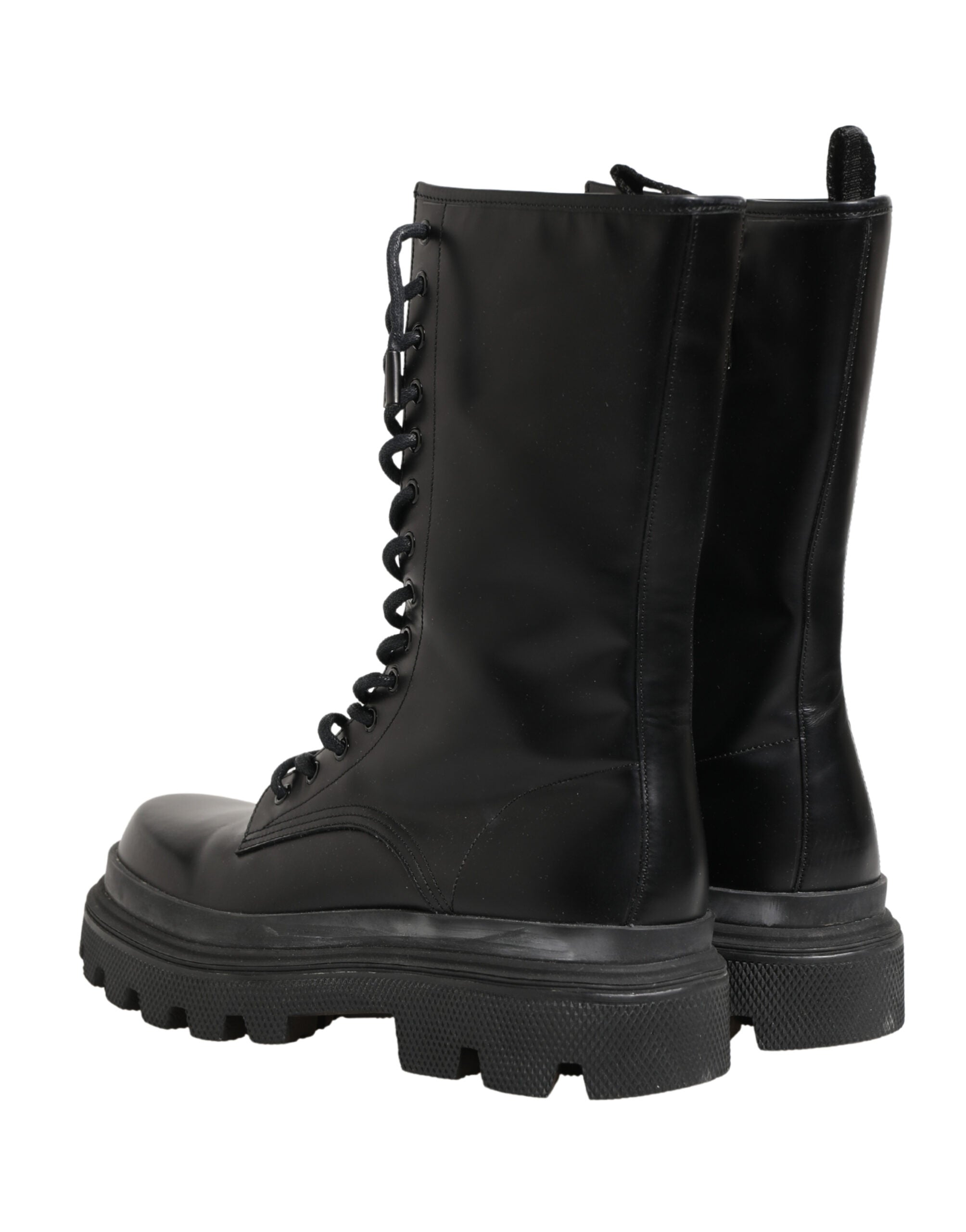 Dolce & Gabbana Black Leather Trek Sole Combat Boots Shoes Dolce & Gabbana