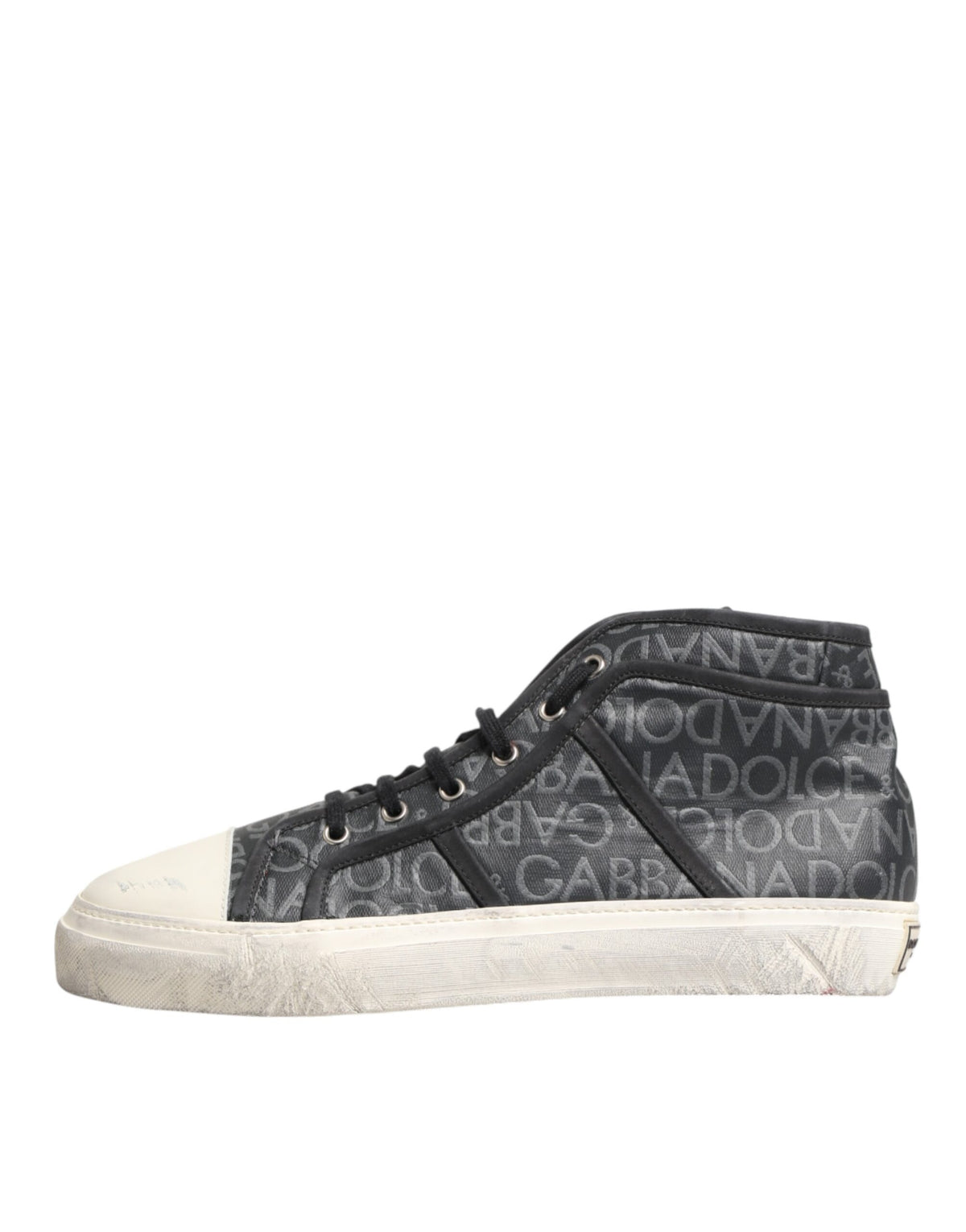 Dolce & Gabbana Black White Canvas Logo Mid Top Sneakers Shoes