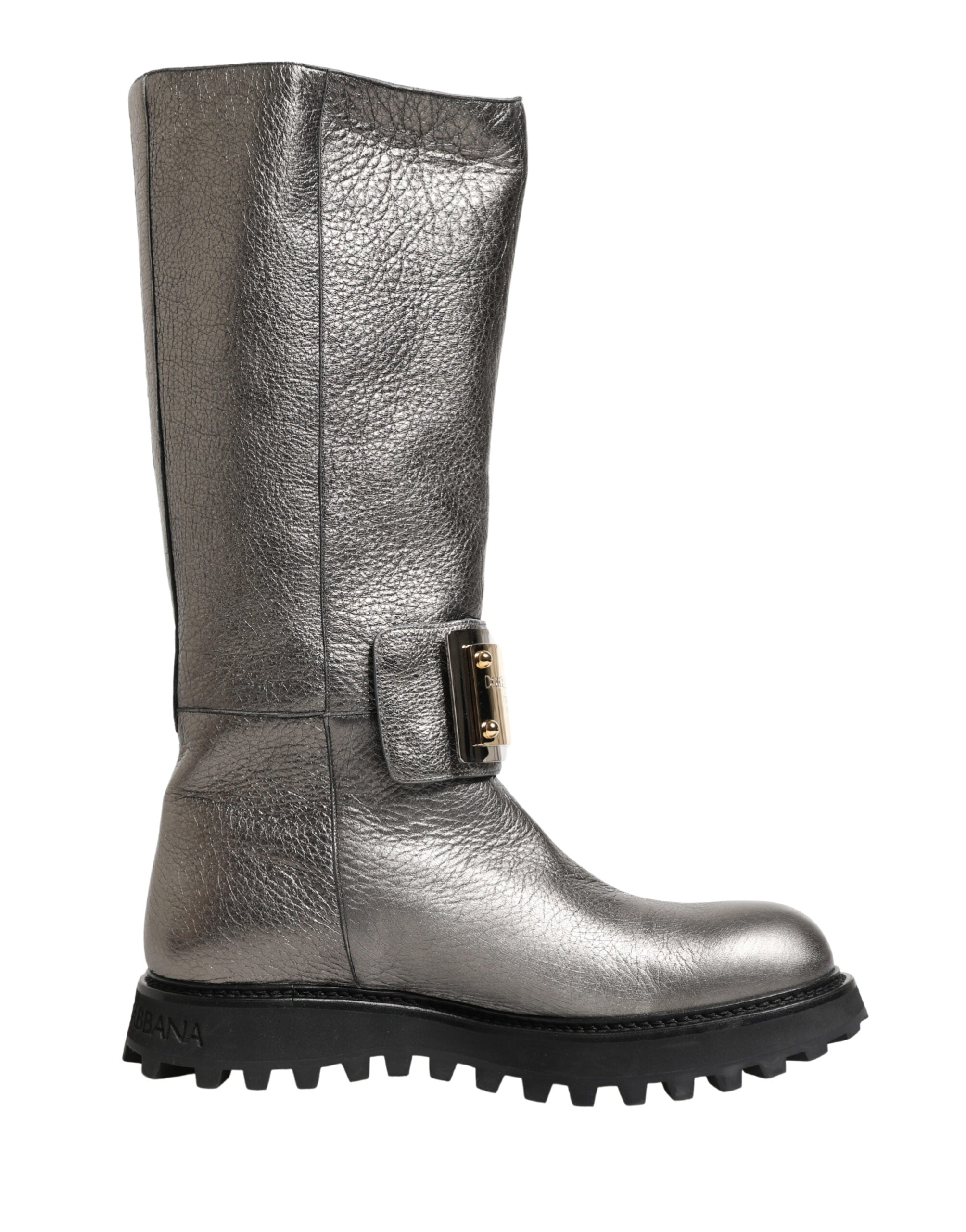 Dolce & Gabbana Metallic Silver Leather Mid Calf Boots Shoes Dolce & Gabbana