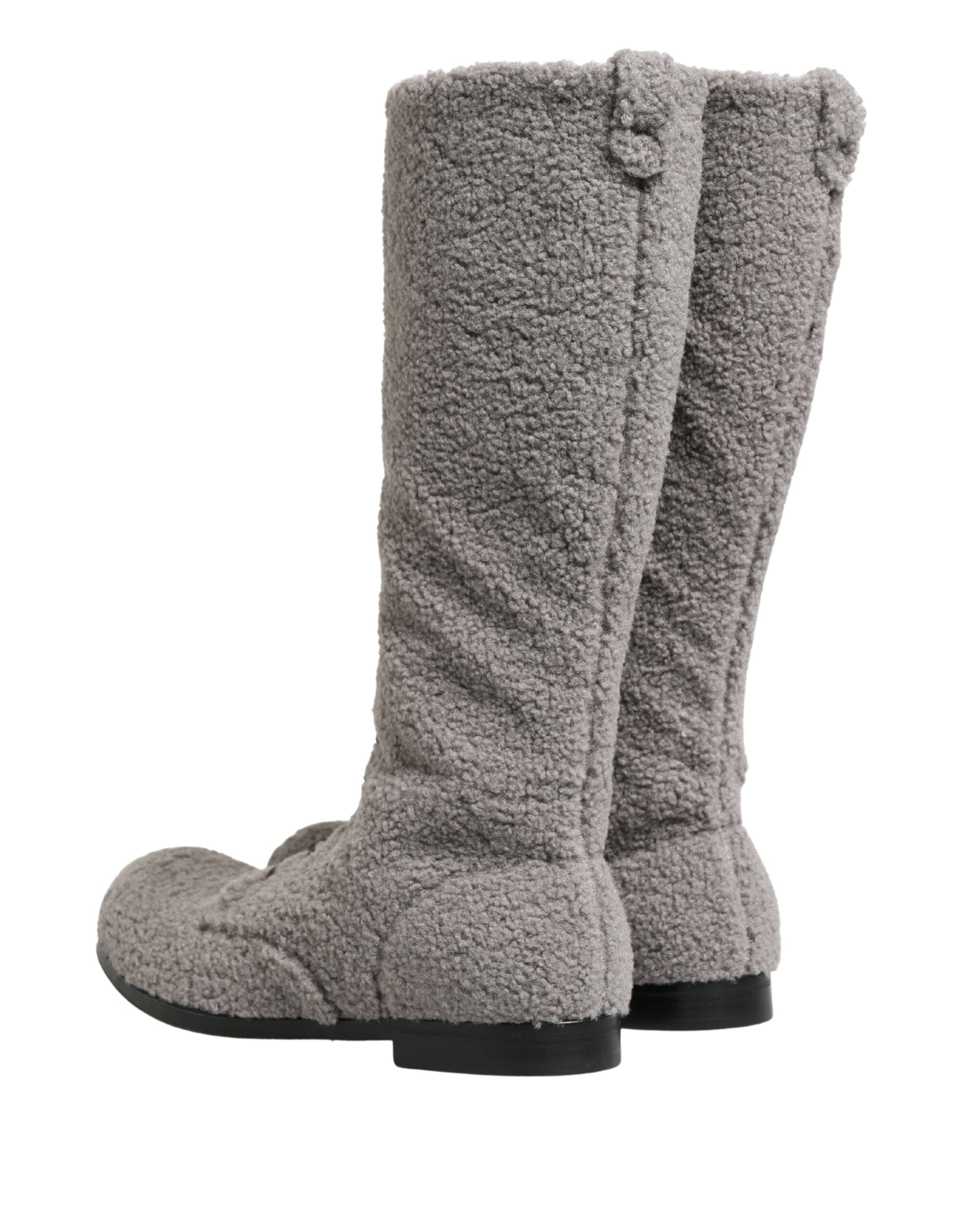 Dolce & Gabbana Gray Shearling Lace Up Knee High Boots Shoes Dolce & Gabbana