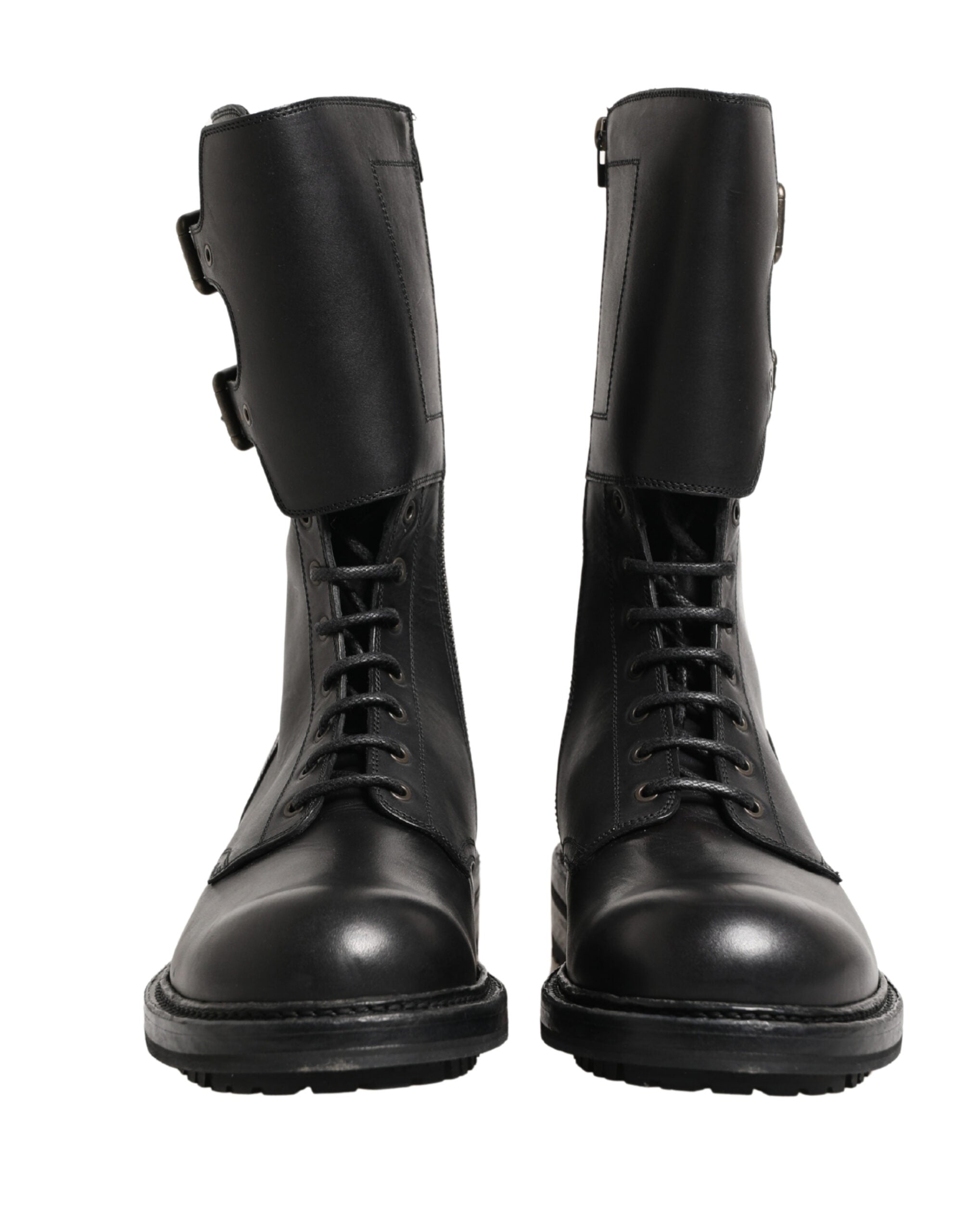 Dolce & Gabbana Black Leather Belted Buckle Combat Boots Shoes Dolce & Gabbana