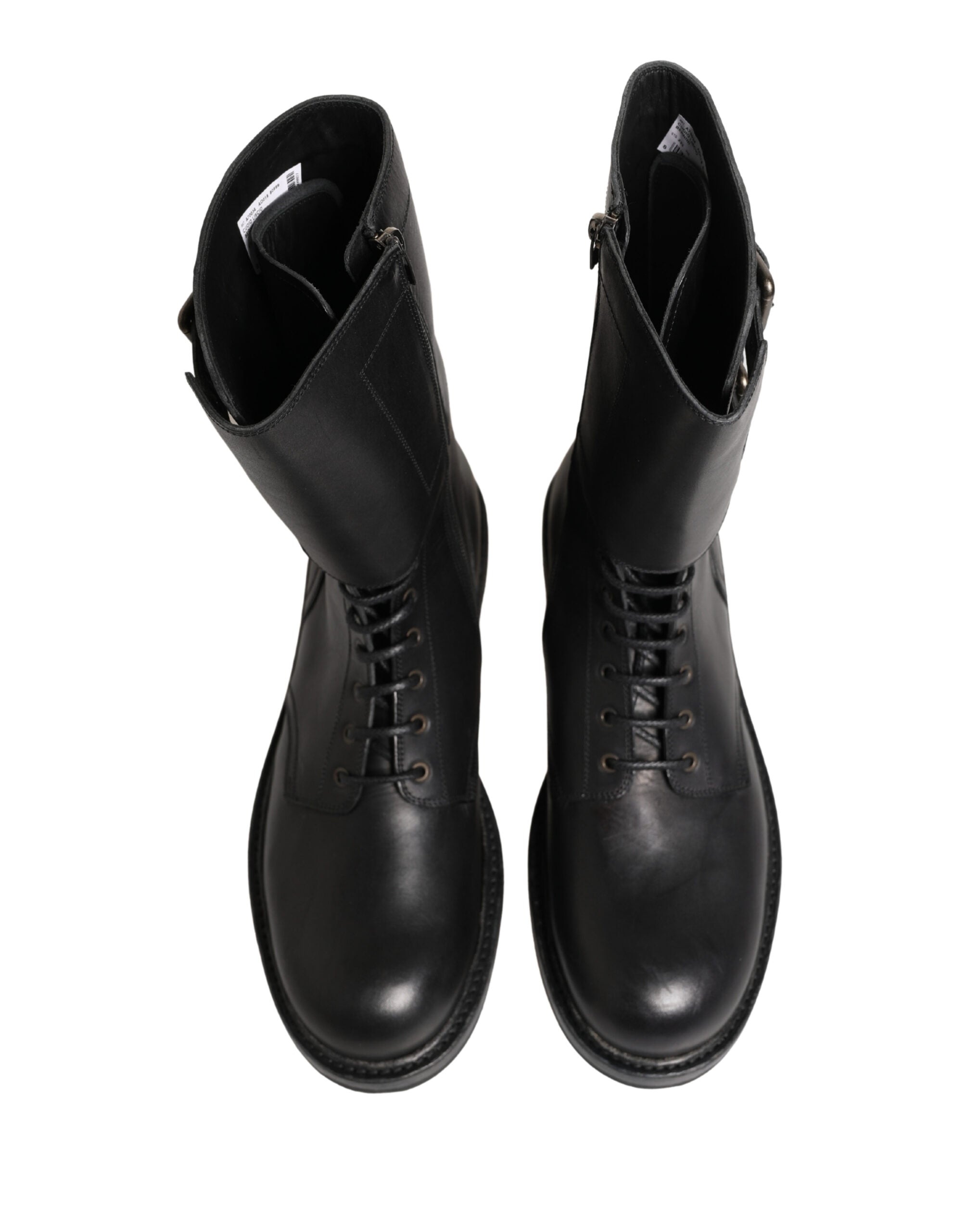Dolce & Gabbana Black Leather Belted Buckle Combat Boots Shoes Dolce & Gabbana