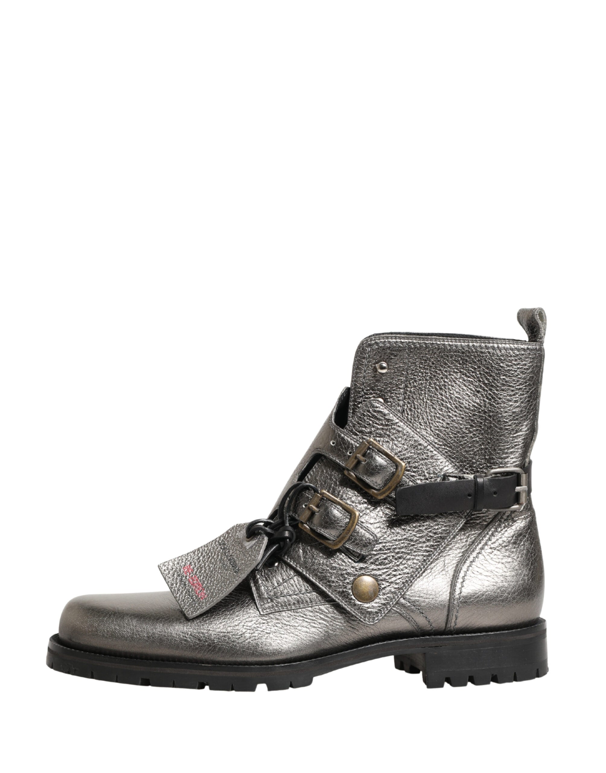 Dolce & Gabbana Metallic Silver Leather Buckle Ankle Boots Shoes Dolce & Gabbana