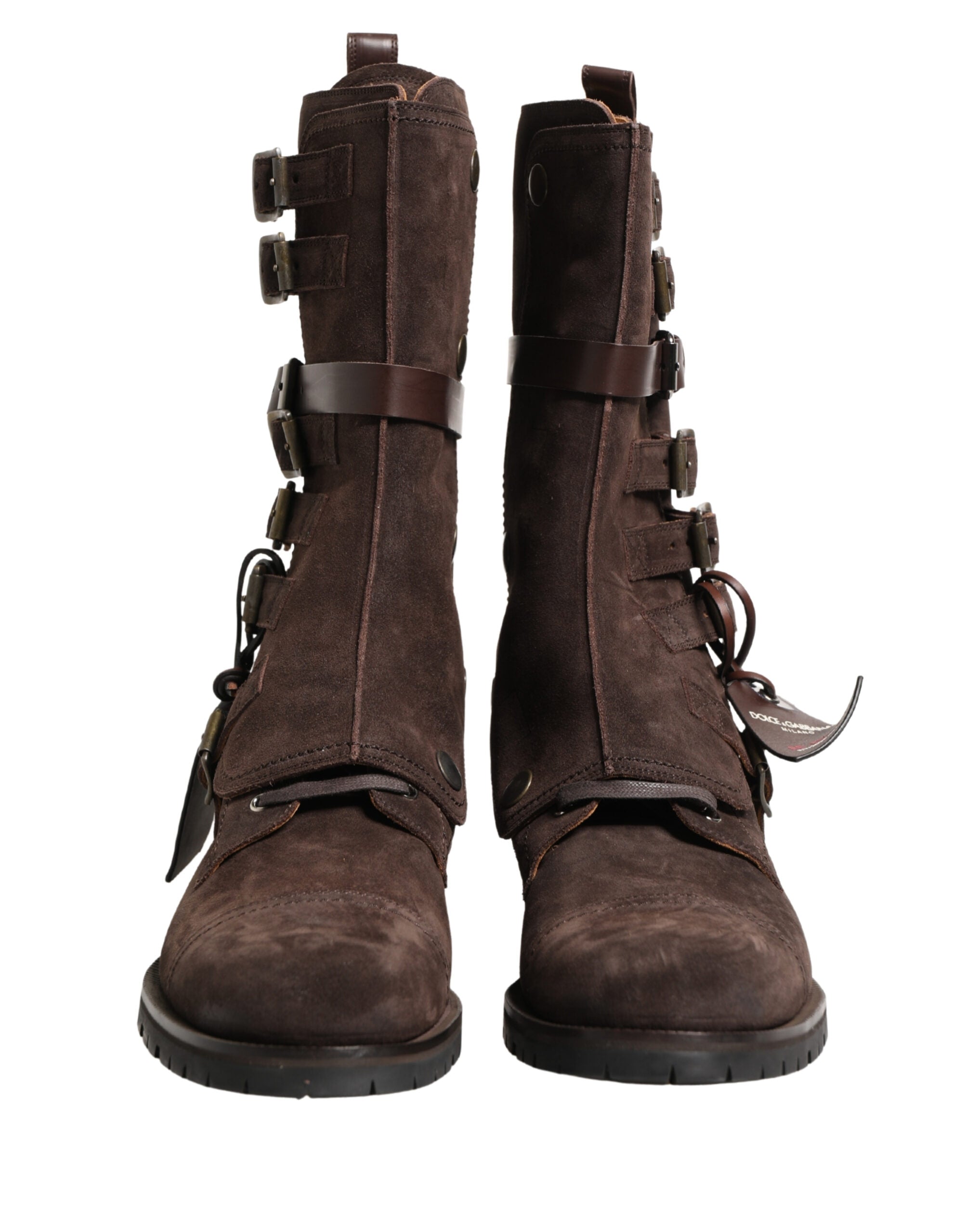 Dolce & Gabbana Brown Suede Leather Combat Ankle Boots  Shoes Dolce & Gabbana