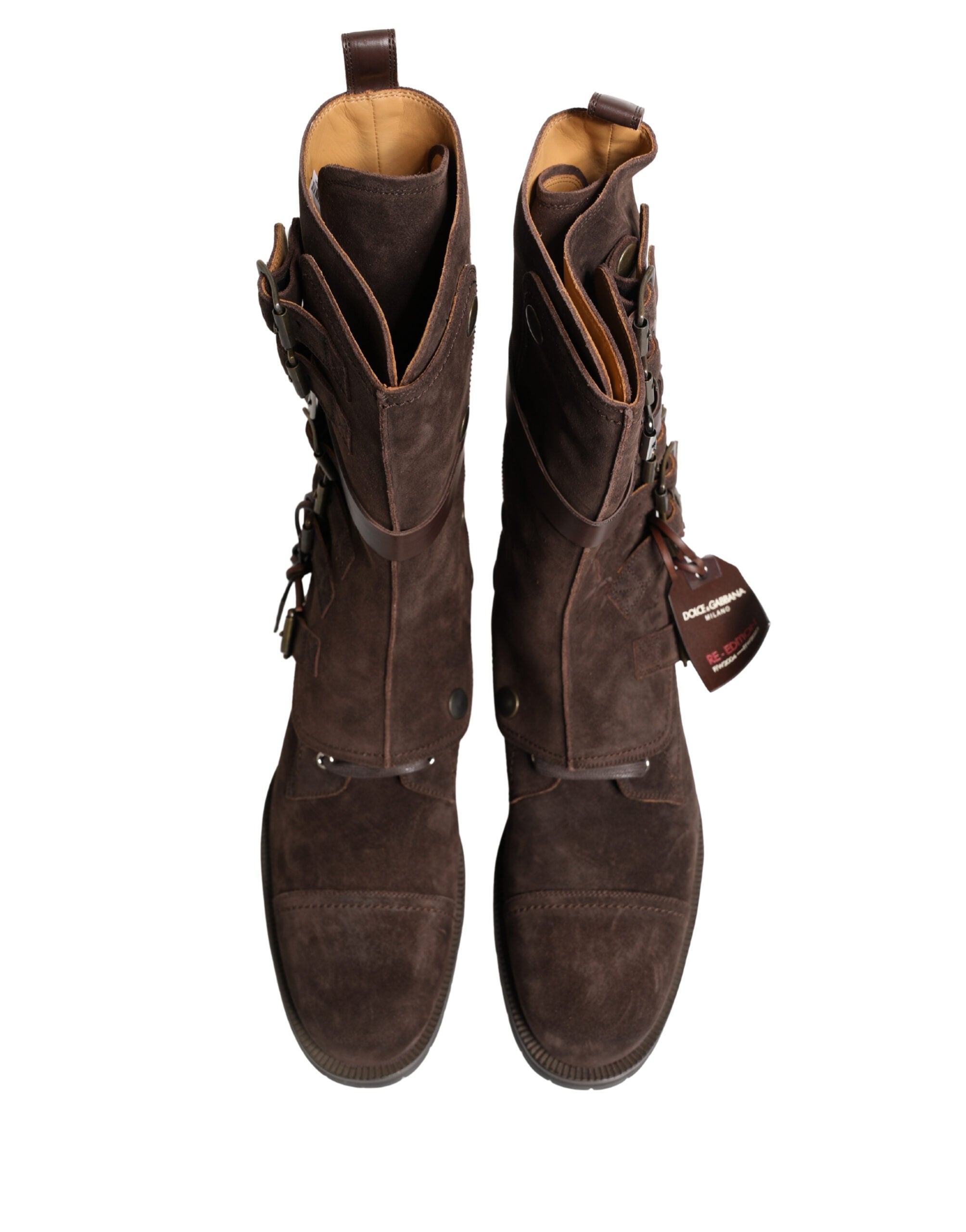 Dolce & Gabbana Brown Suede Leather Combat Ankle Boots  Shoes Dolce & Gabbana