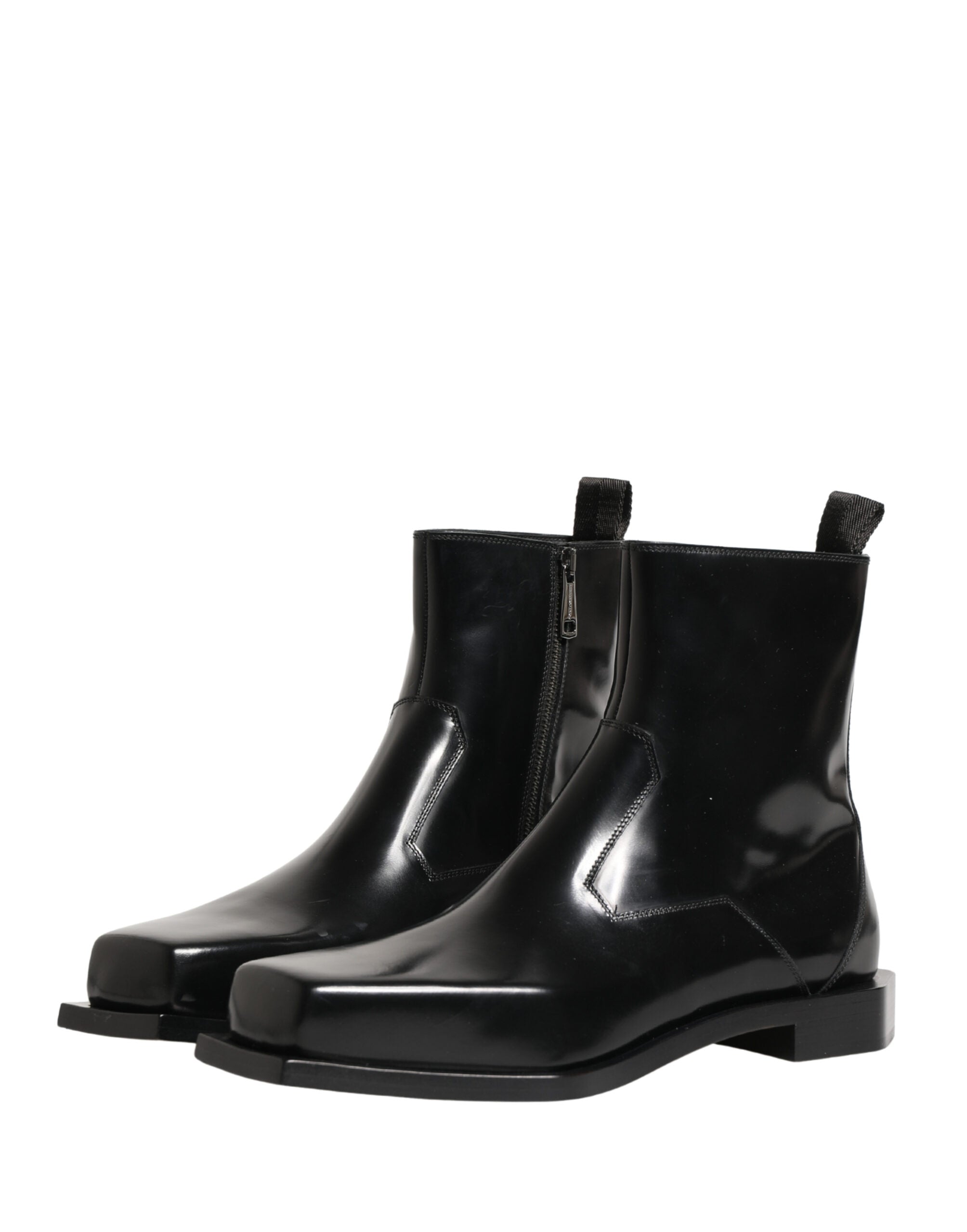 Dolce & Gabbana Black Leather Zip Closure Ankle Boots Shoes Dolce & Gabbana