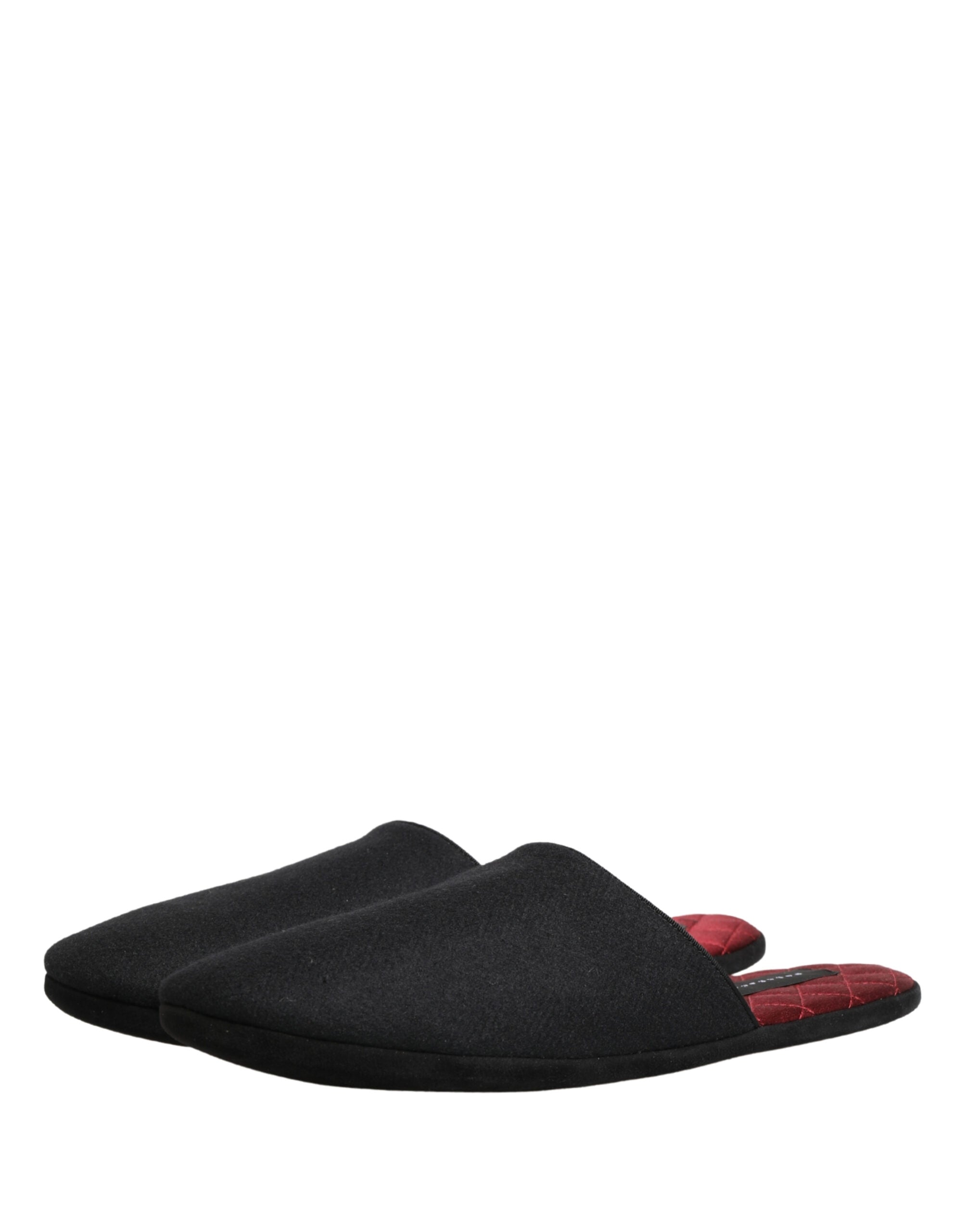 Dolce & Gabbana Black Wool Cashmere Red Quilted Slippers Shoes Dolce & Gabbana