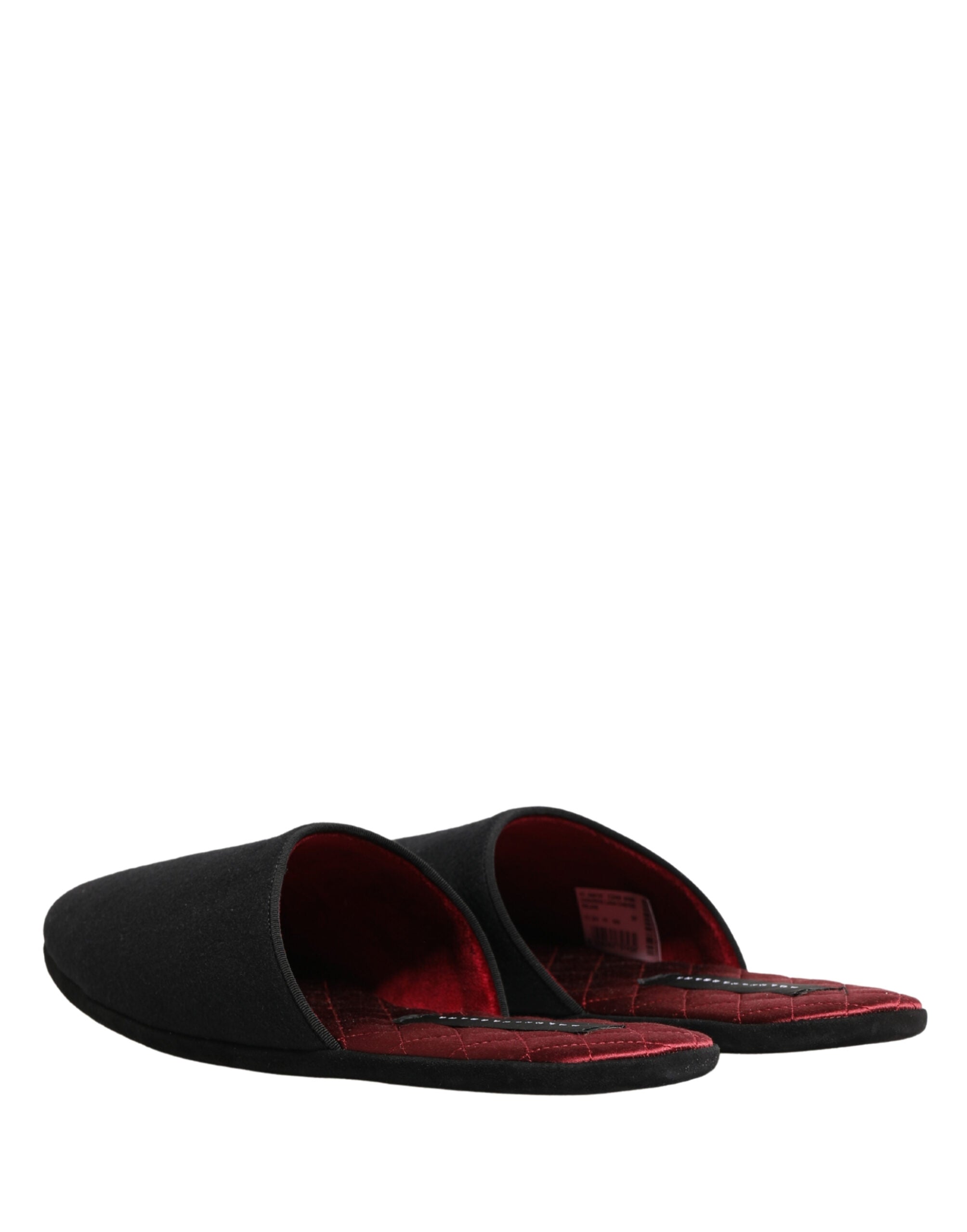 Dolce & Gabbana Black Wool Cashmere Red Quilted Slippers Shoes Dolce & Gabbana