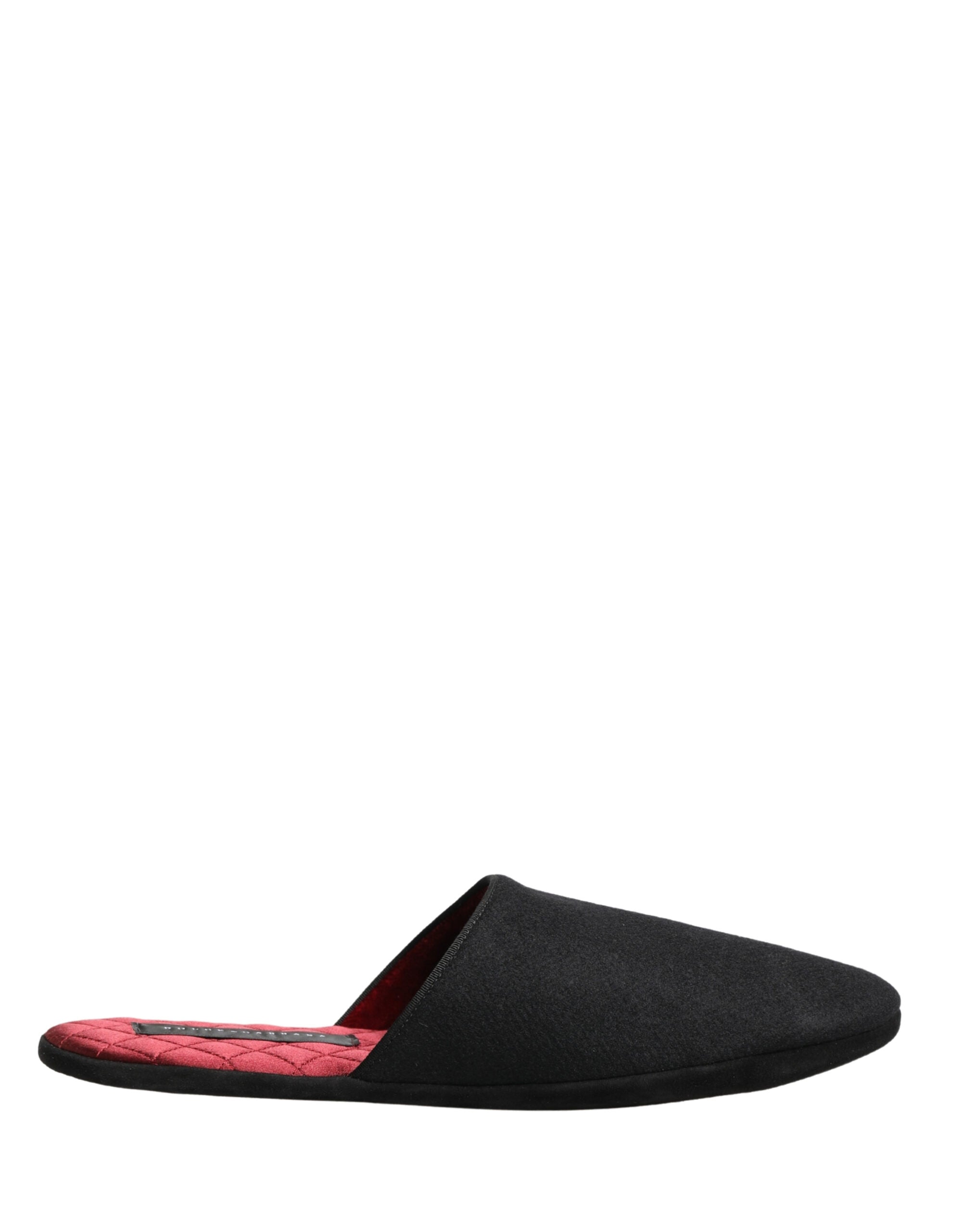 Dolce & Gabbana Black Wool Cashmere Red Quilted Slippers Shoes Dolce & Gabbana