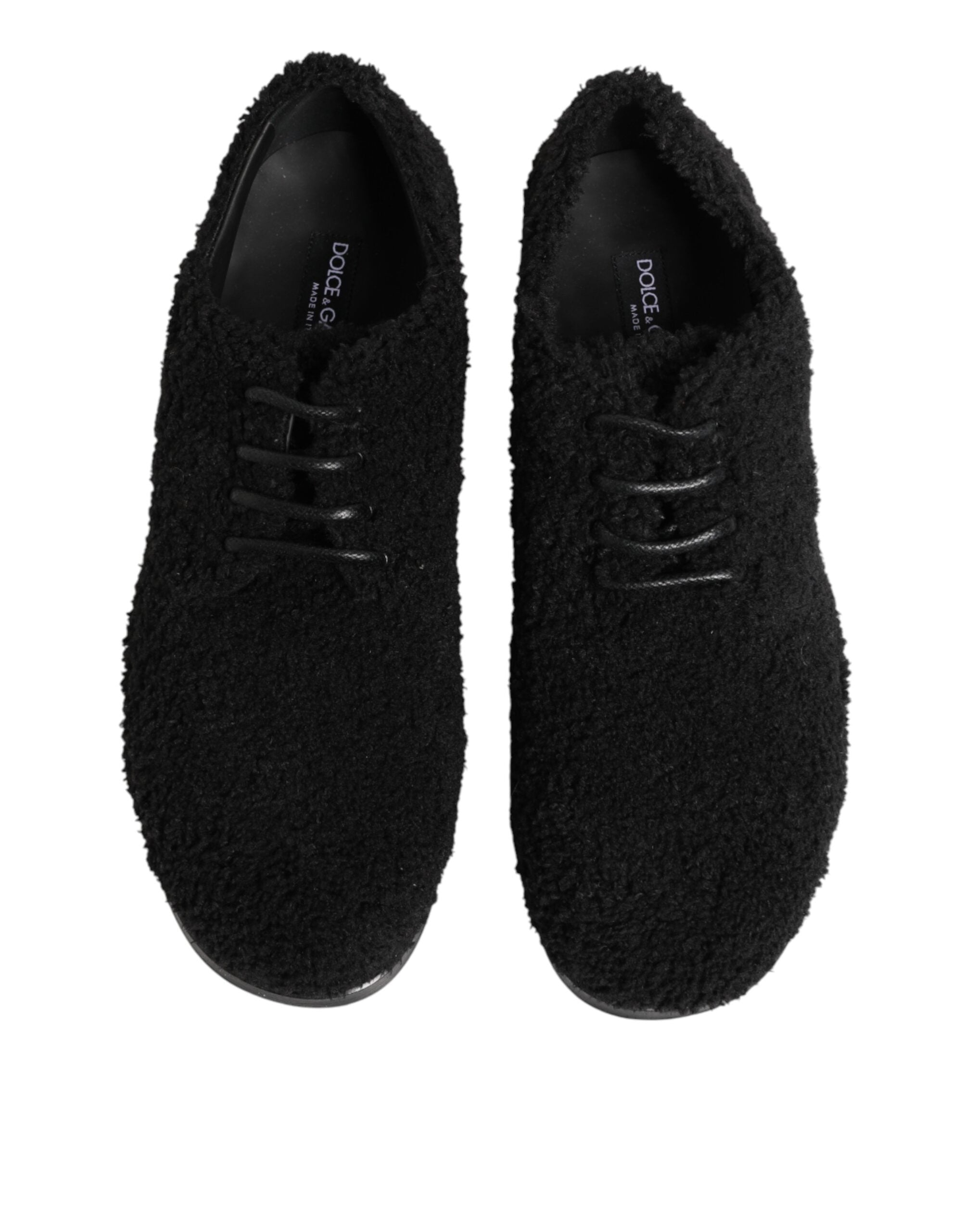 Dolce & Gabbana Men Black Riccio Shearling Dress Derby Shoes Dolce & Gabbana