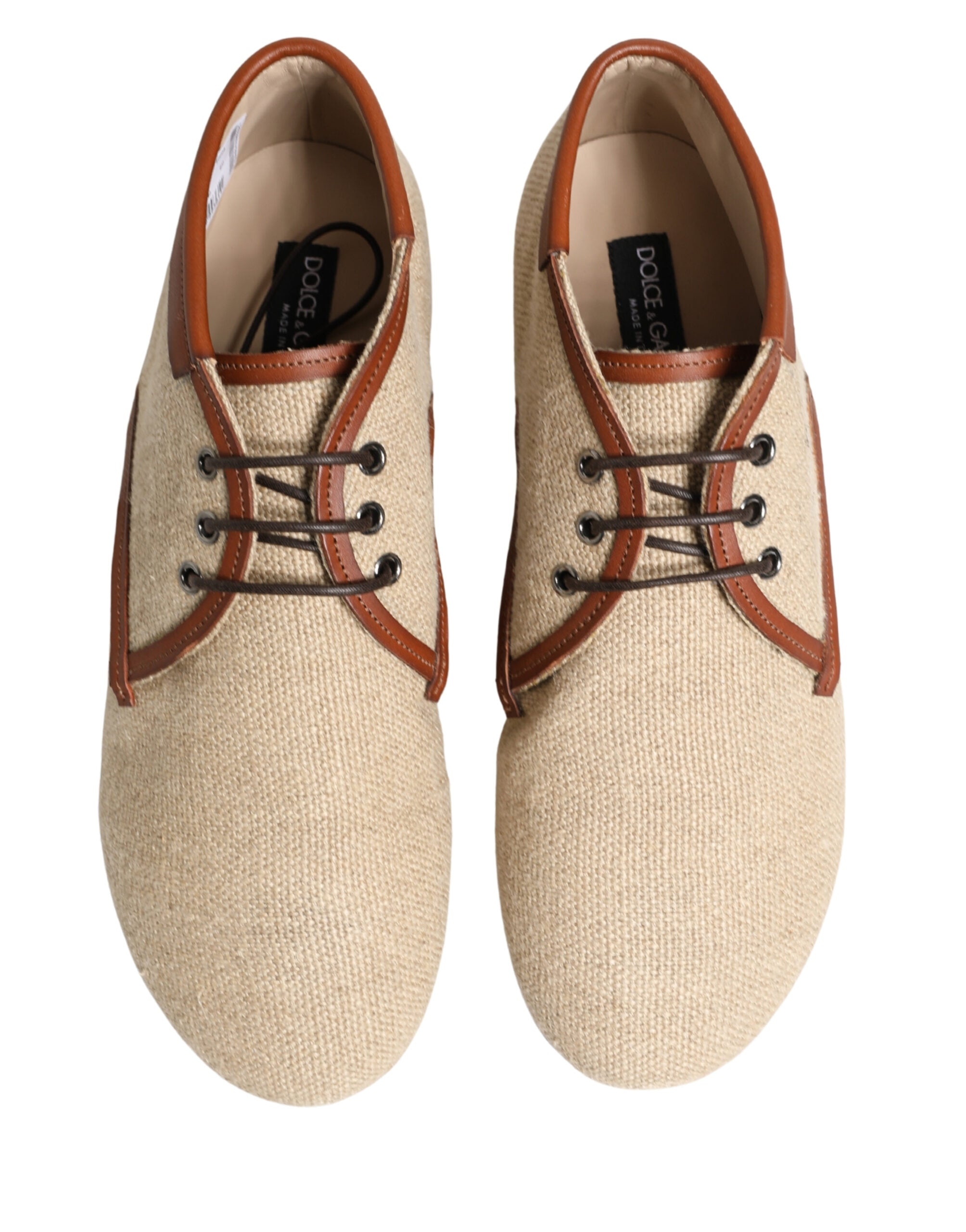 Dolce & Gabbana Beige Canvas Lace-Up Men Dress Derby Shoes Dolce & Gabbana