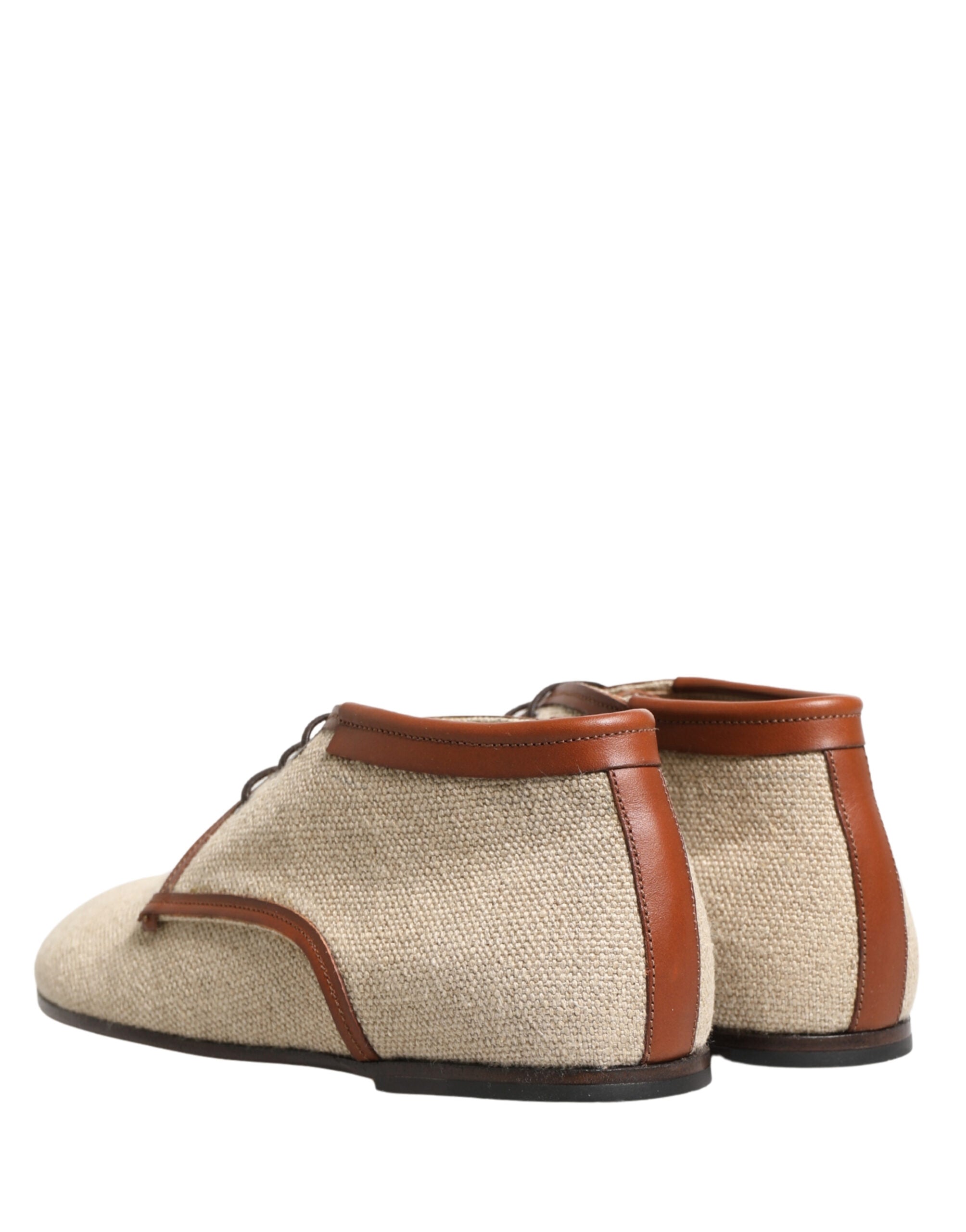 Dolce & Gabbana Beige Canvas Lace-Up Men Dress Derby Shoes Dolce & Gabbana