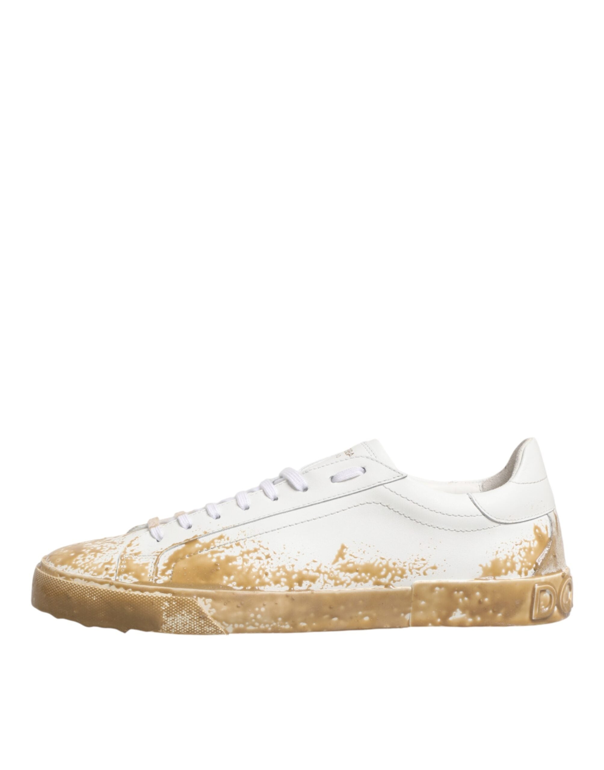 Dolce & Gabbana White Leather Paint Effect Low Top Sneakers  Shoes Dolce & Gabbana