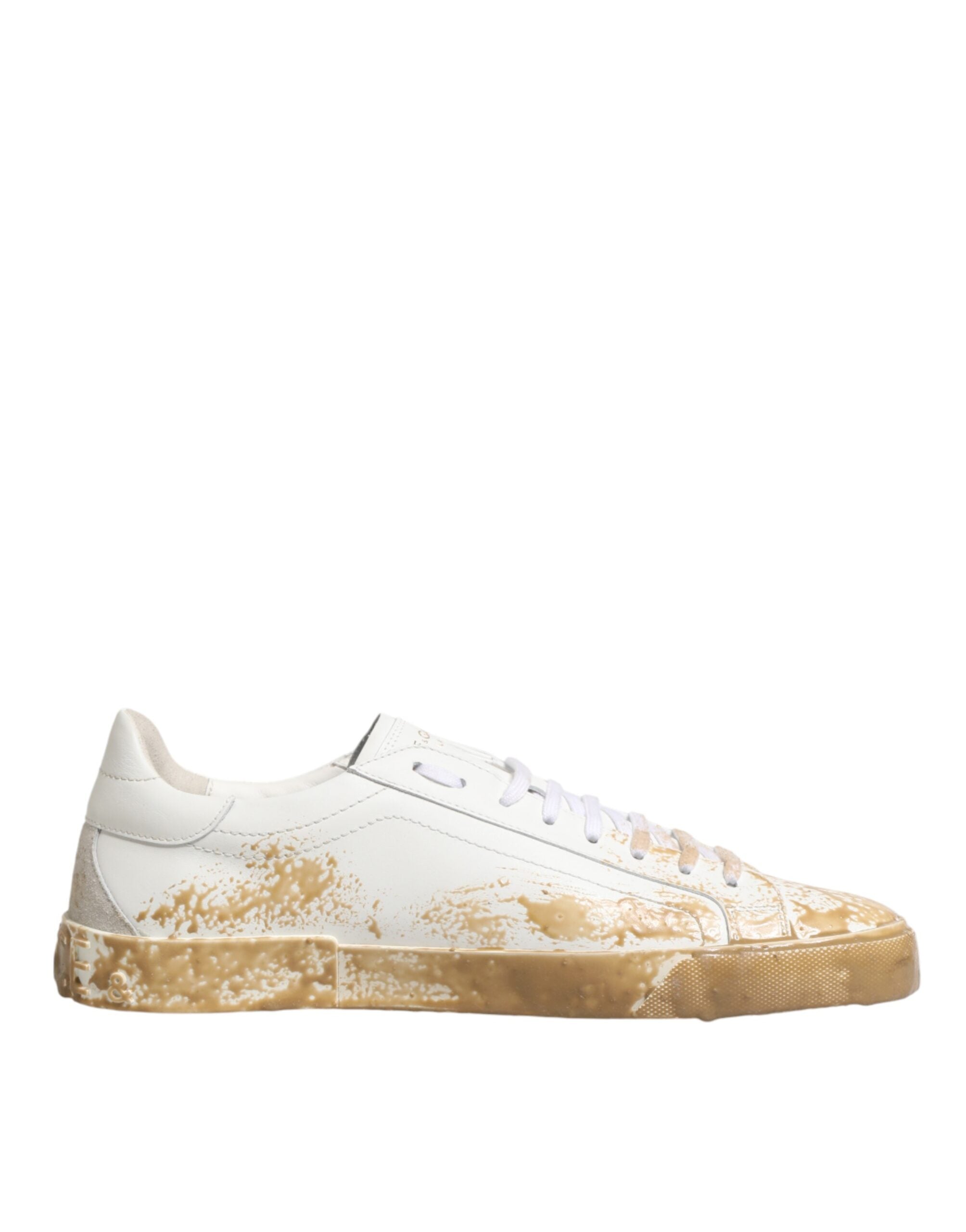 Dolce & Gabbana White Leather Paint Effect Low Top Sneakers  Shoes Dolce & Gabbana