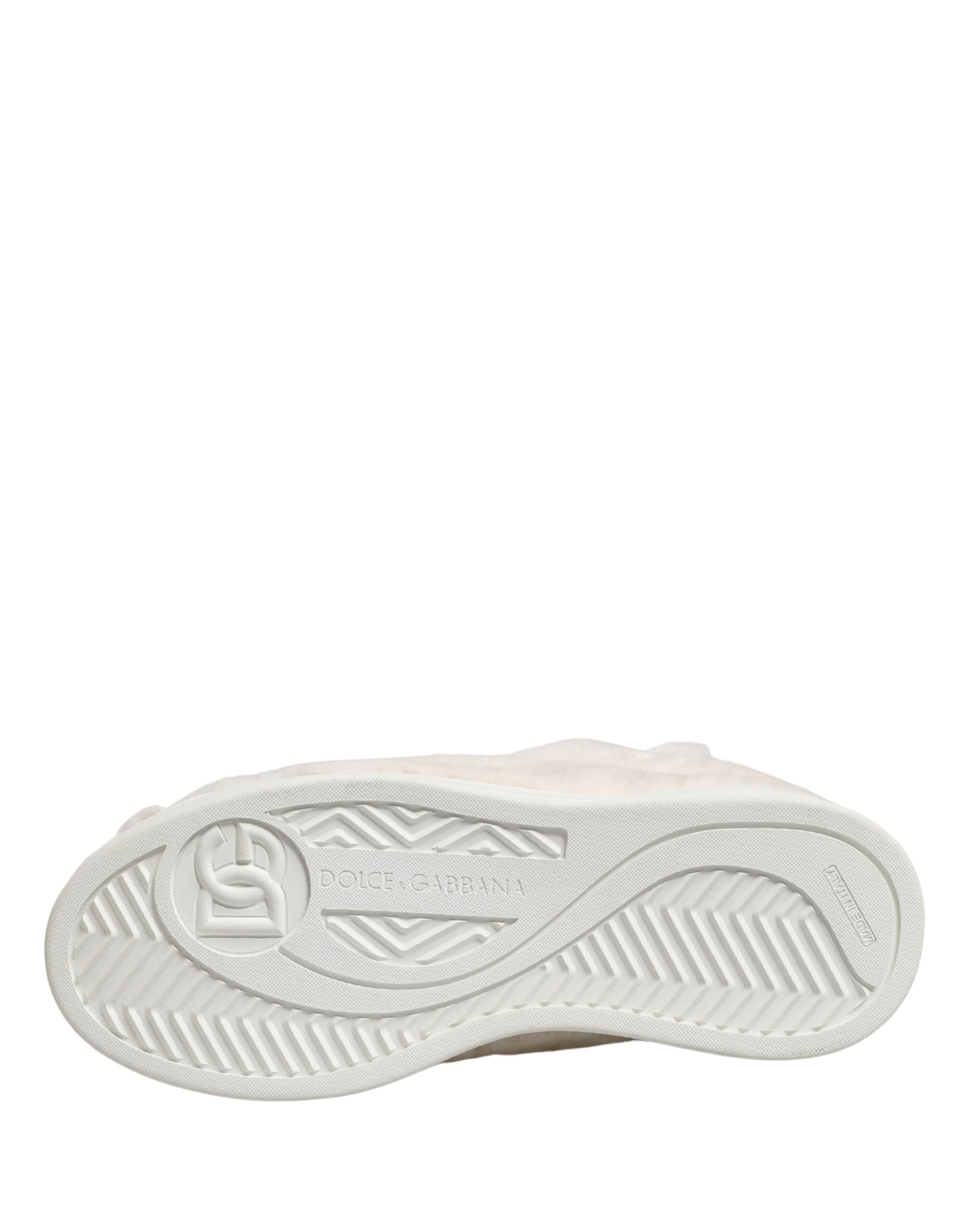Dolce & Gabbana White Shearling Fur Bianco Low Top Sneakers Shoes Dolce & Gabbana