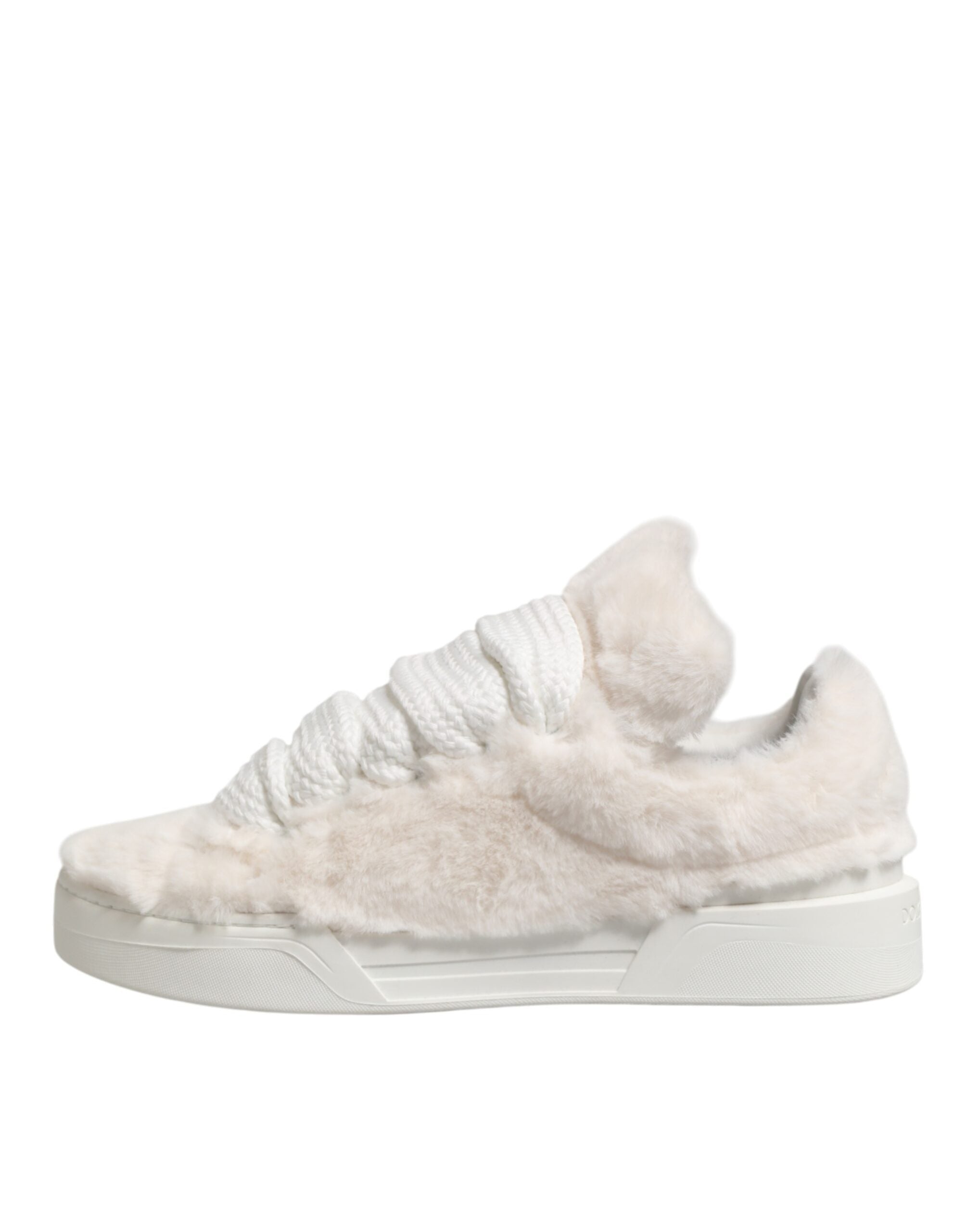 Dolce & Gabbana White Shearling Fur Bianco Low Top Sneakers Shoes Dolce & Gabbana