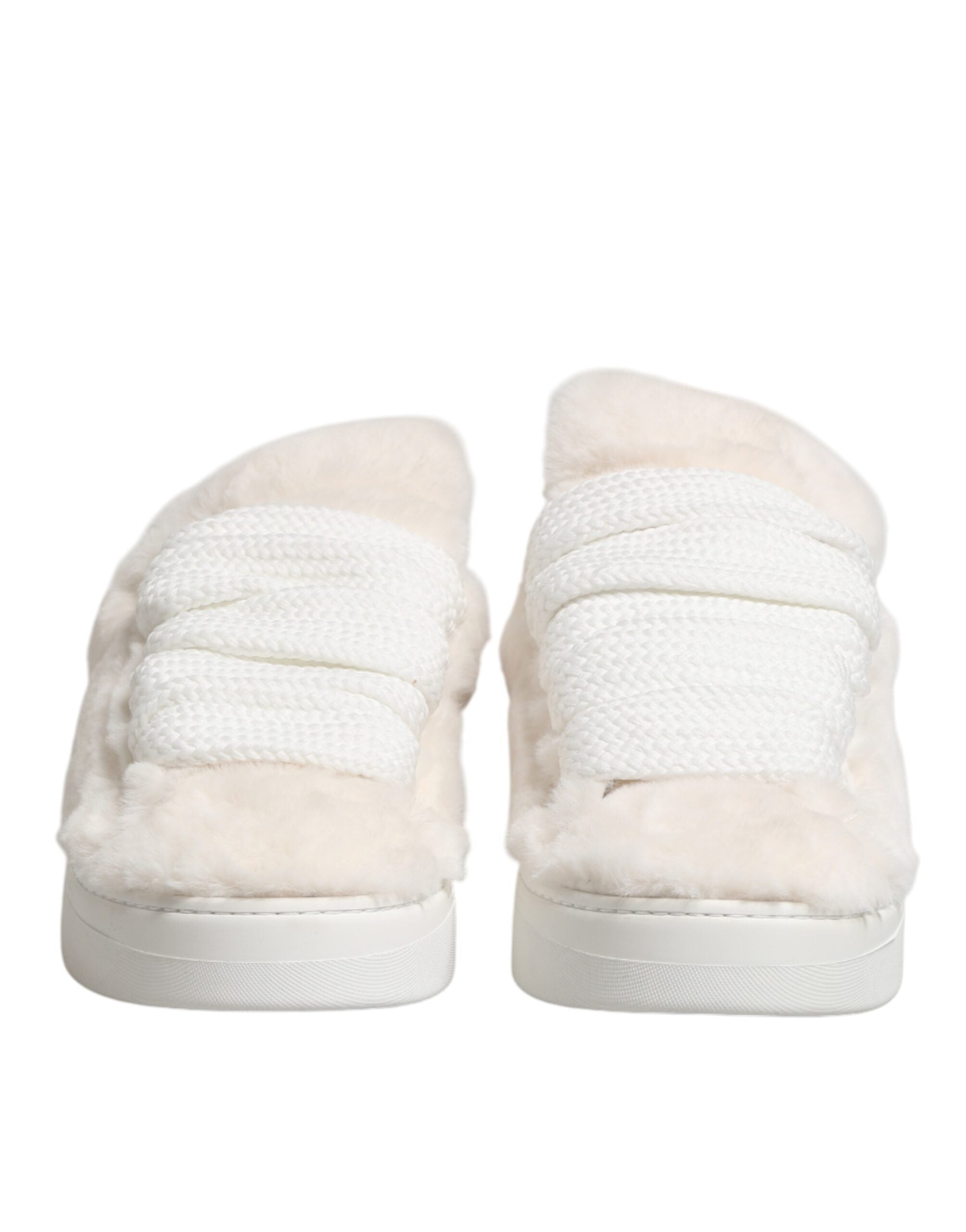 Dolce & Gabbana White Shearling Fur Bianco Low Top Sneakers Shoes Dolce & Gabbana