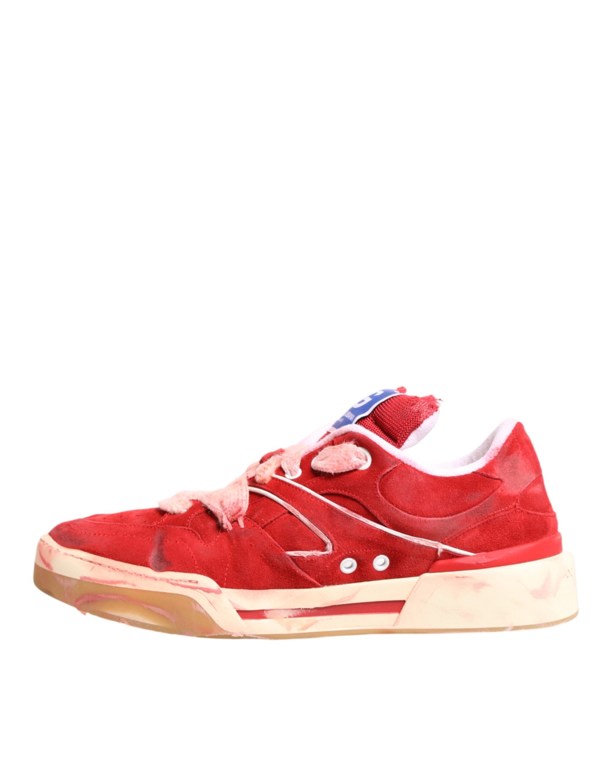 Dolce & Gabbana Red White Suede DG Logo Low Top Sneakers Shoes Dolce & Gabbana