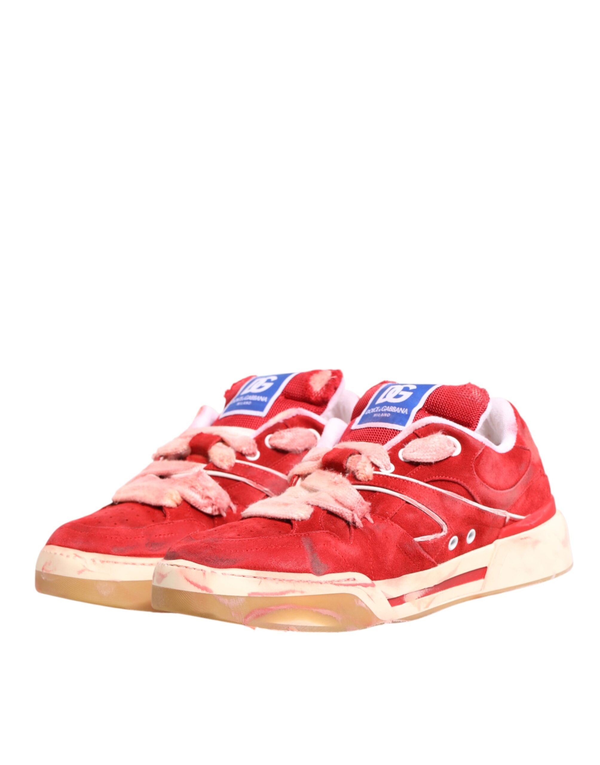 Dolce & Gabbana Red White Suede DG Logo Low Top Sneakers Shoes Dolce & Gabbana