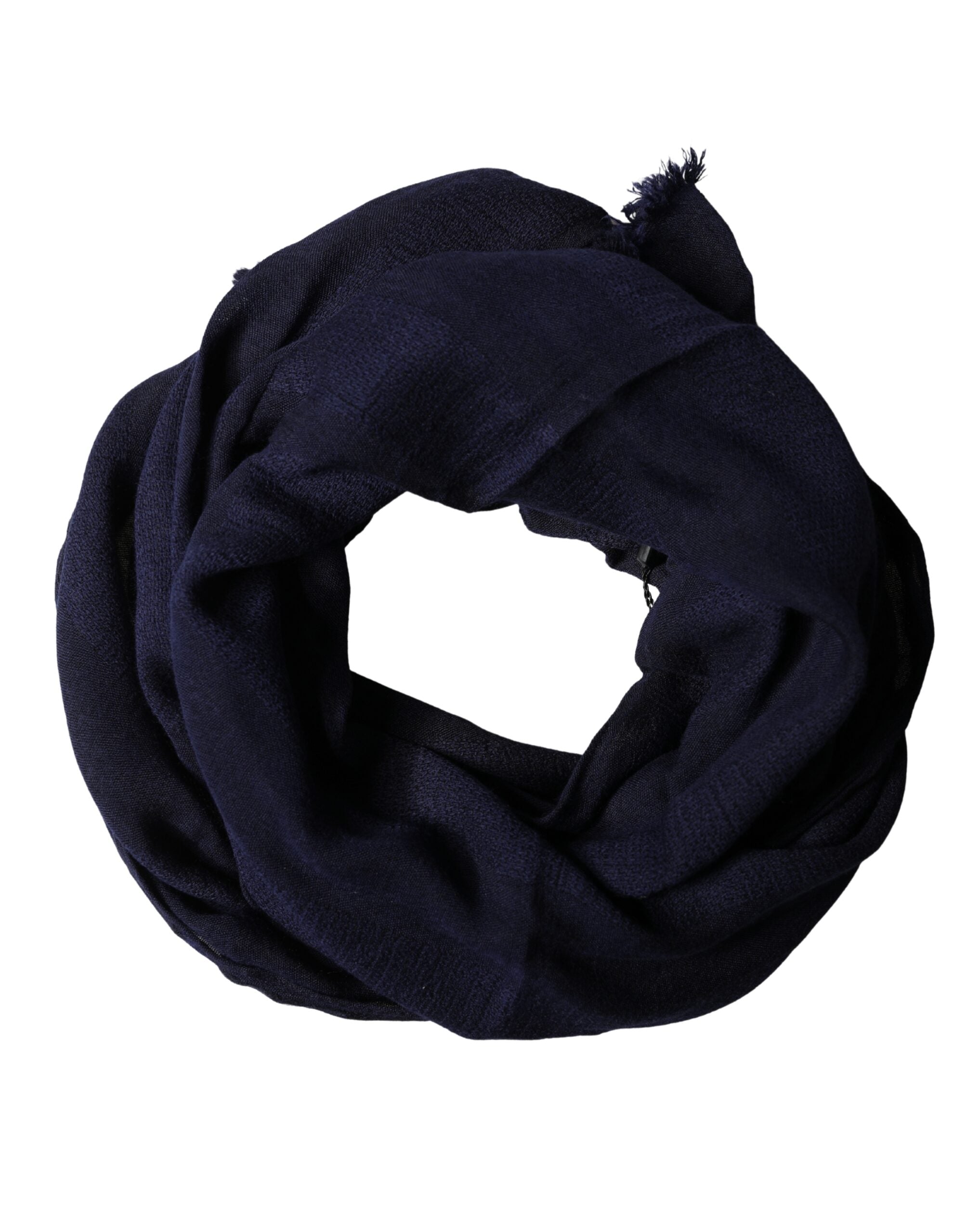 Dolce & Gabbana Dark Blue Wool Knit Unisex Wrap Fringe Shawl 170cm x 60cm Scarf Dolce & Gabbana